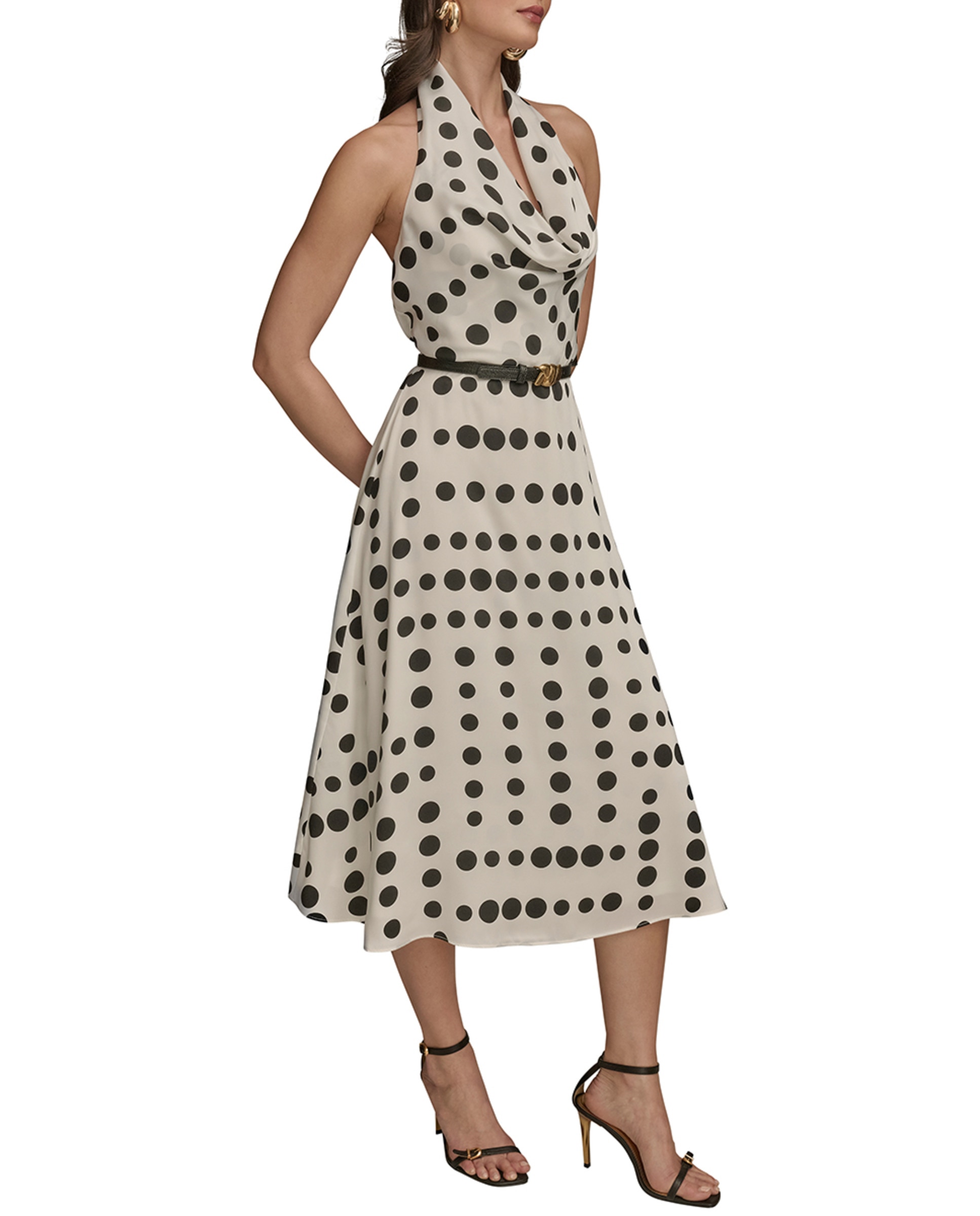 Vestido às Bolinhas com Gola Halter Branco-4