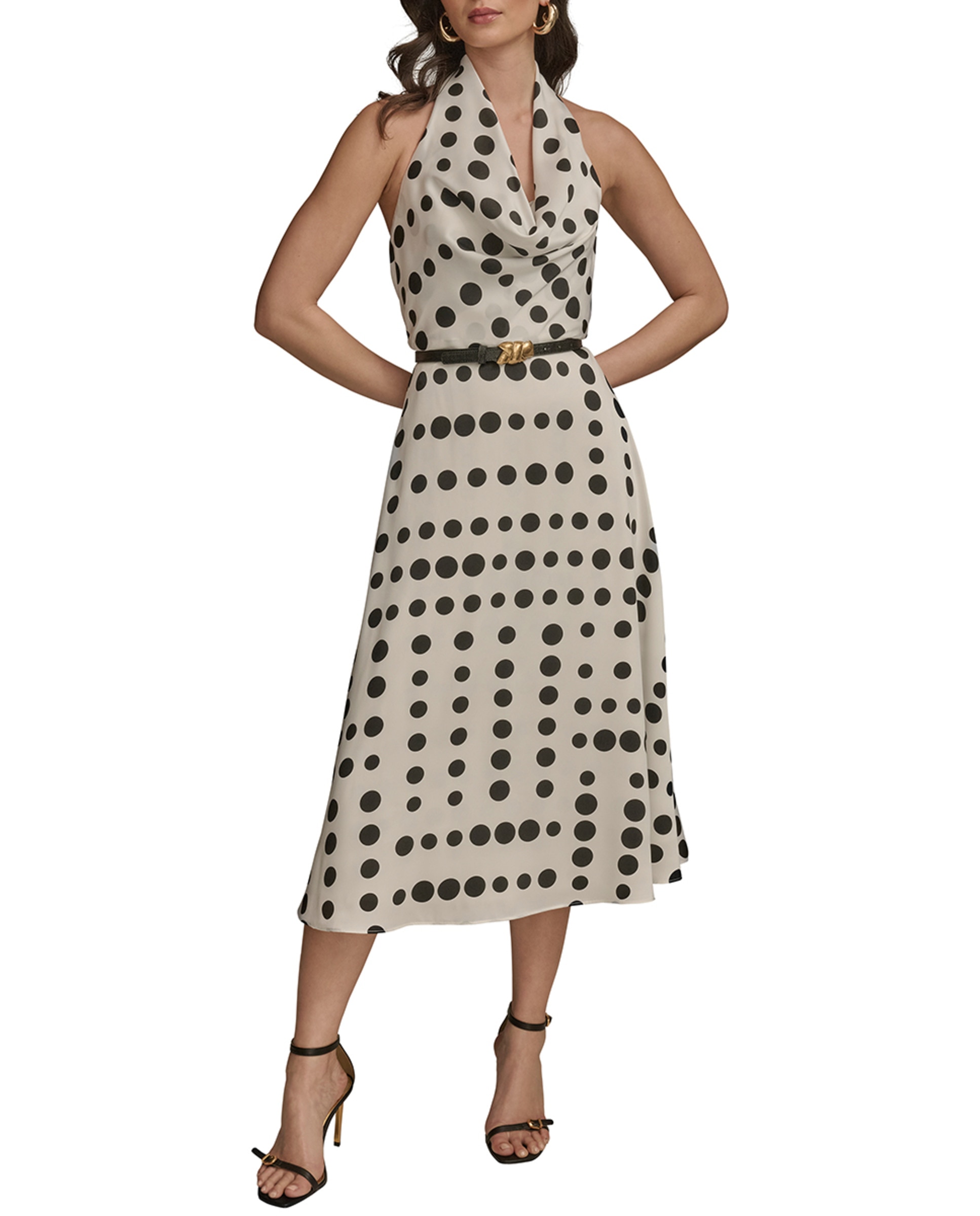 Vestido às Bolinhas com Gola Halter Branco-3