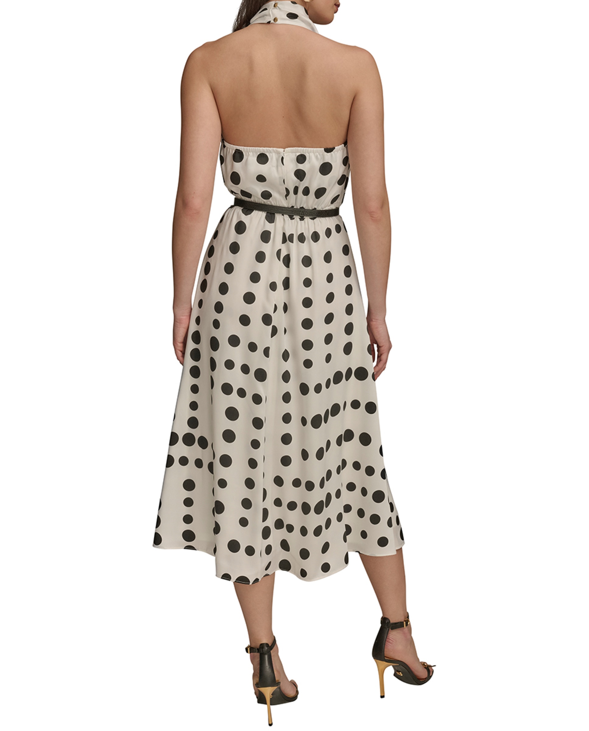 Vestido às Bolinhas com Gola Halter Branco-2