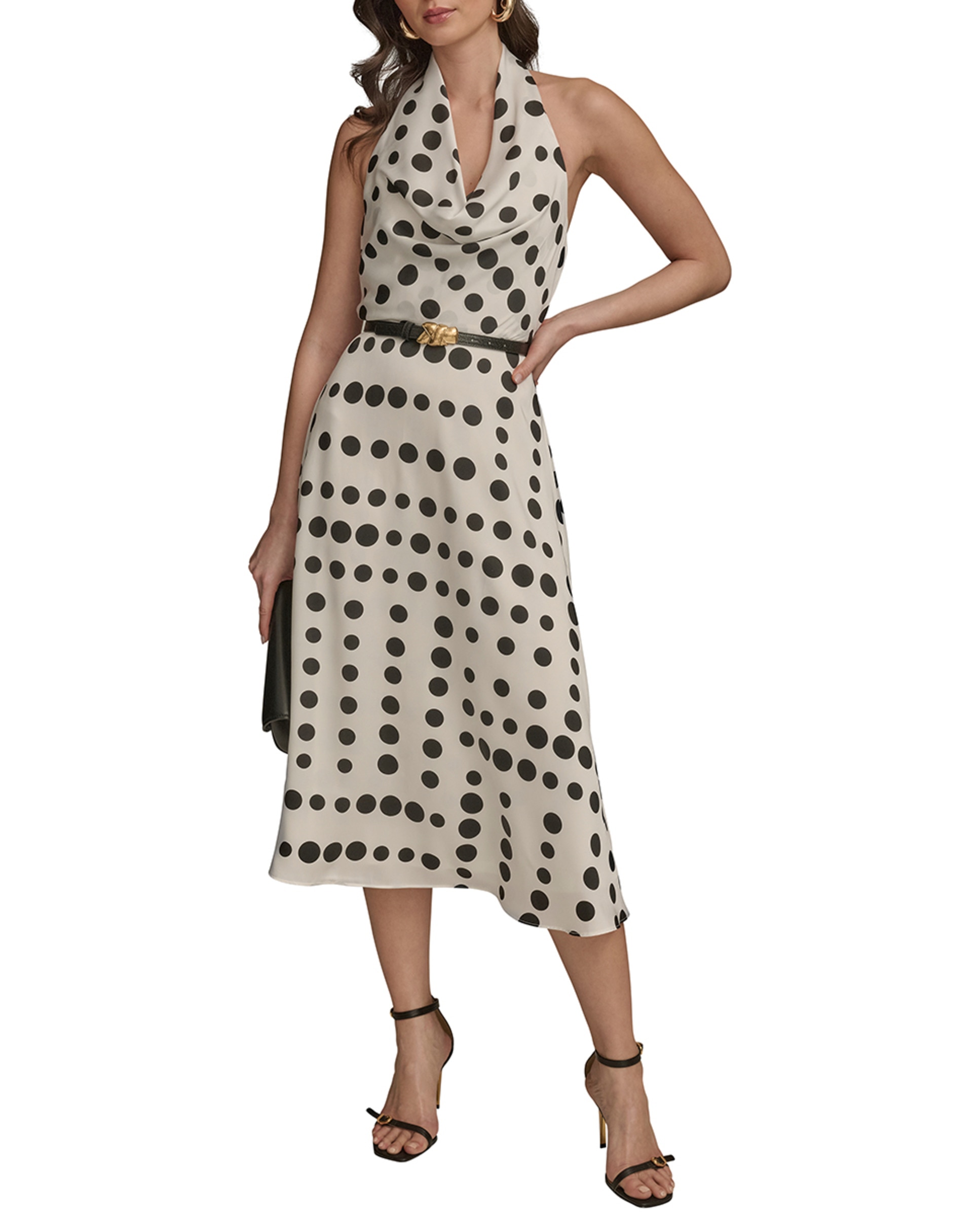 Vestido às Bolinhas com Gola Halter Branco-1