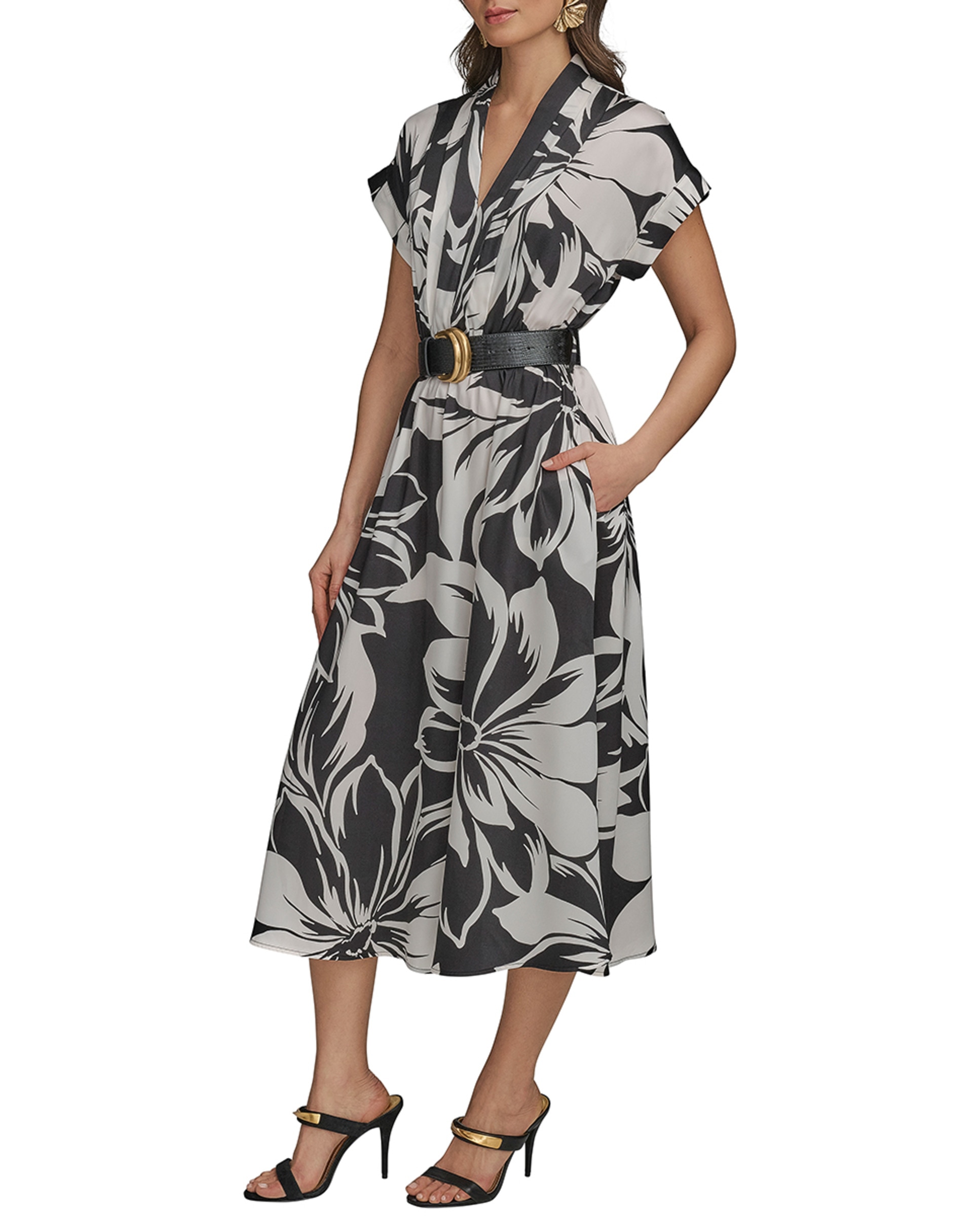 Vestido de Estampado Floral com Manga Curta Branco-2