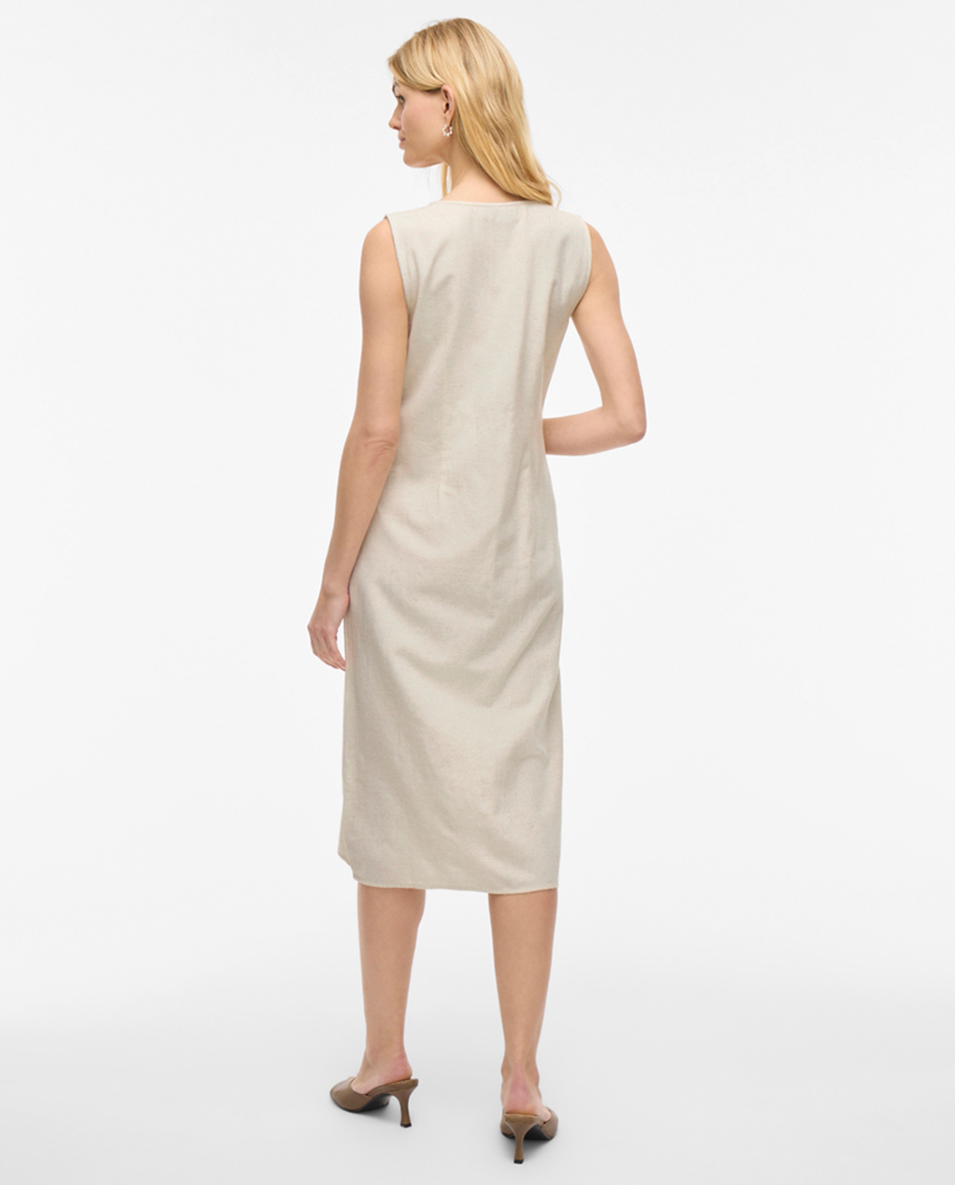 Vestido Midi sem Mangas e com Decote em Bico Cru-5