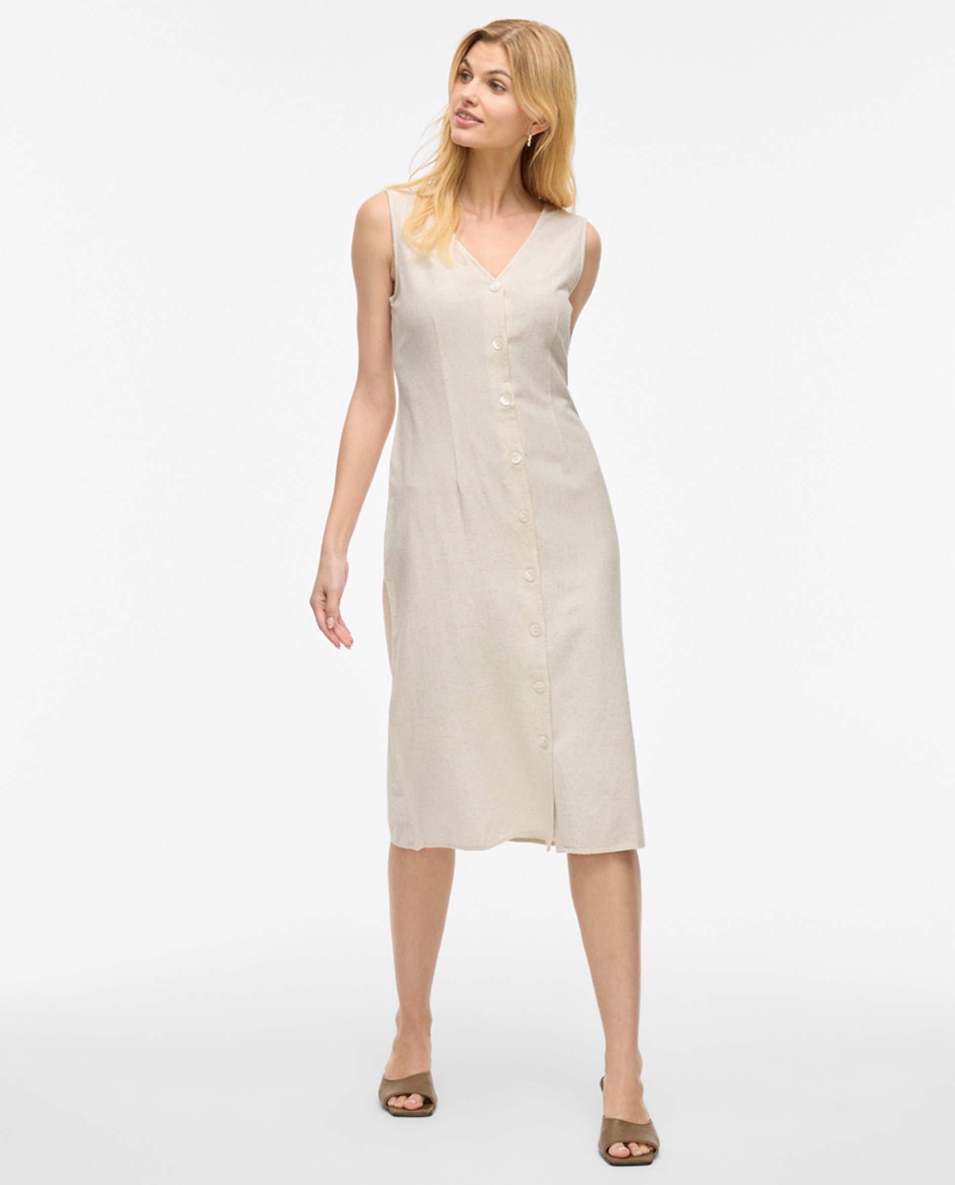 Vestido Midi sem Mangas e com Decote em Bico Cru-3