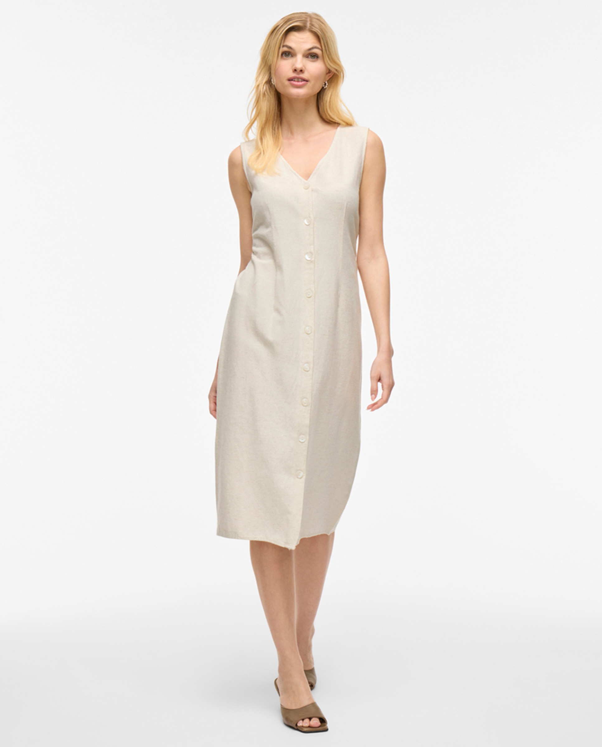 Vestido Midi sem Mangas e com Decote em Bico Cru-1