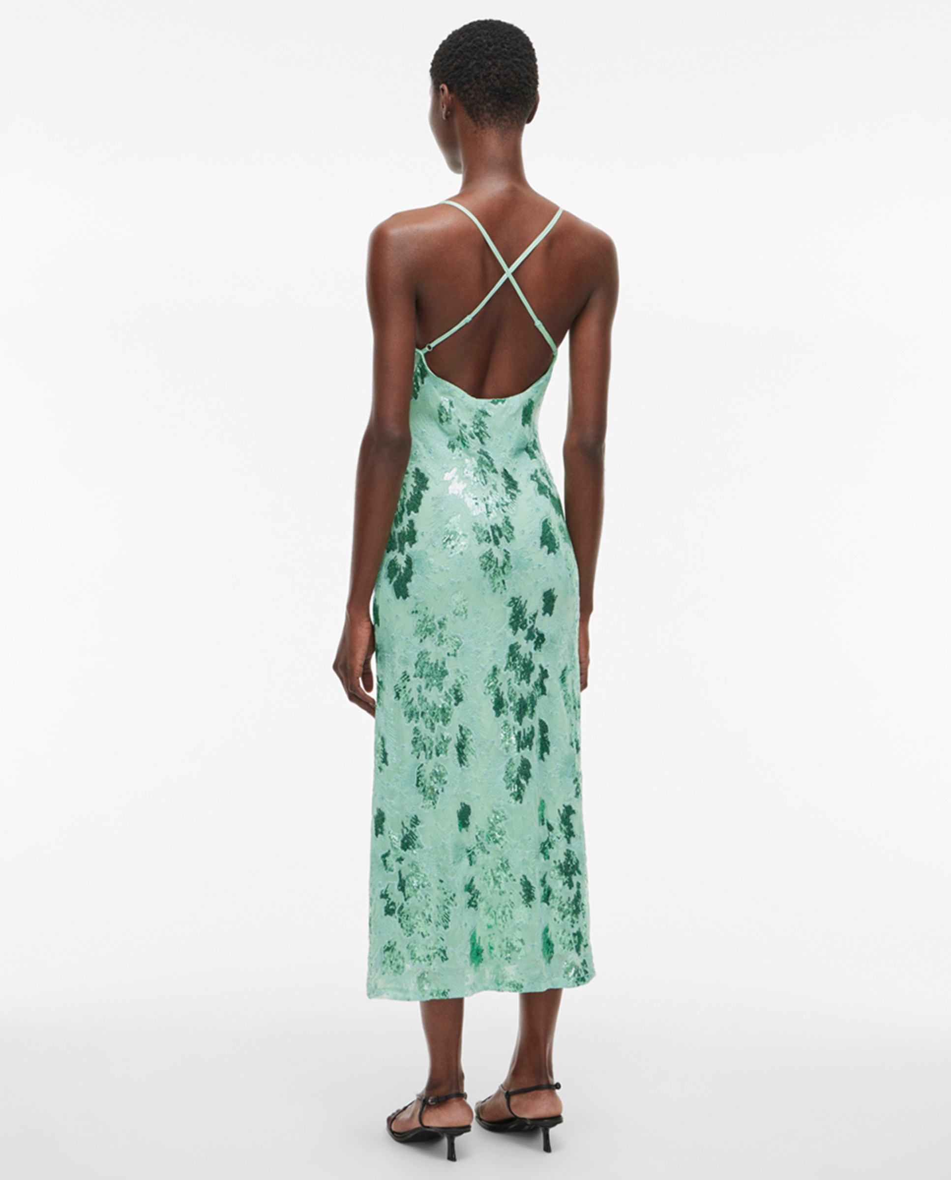 Vestido midi com lantejoulas Verde-antiquário-6