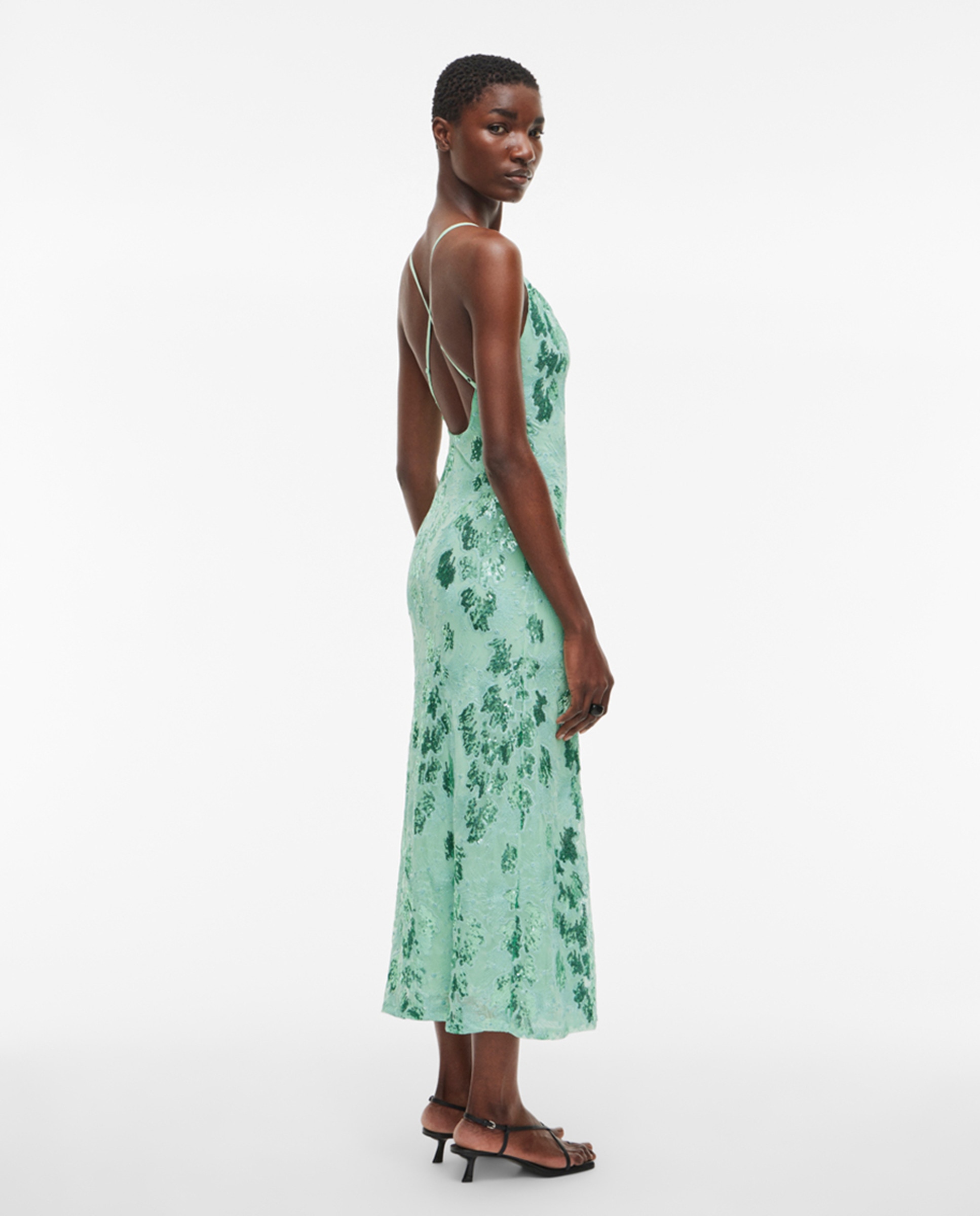 Vestido midi com lantejoulas Verde-antiquário-4