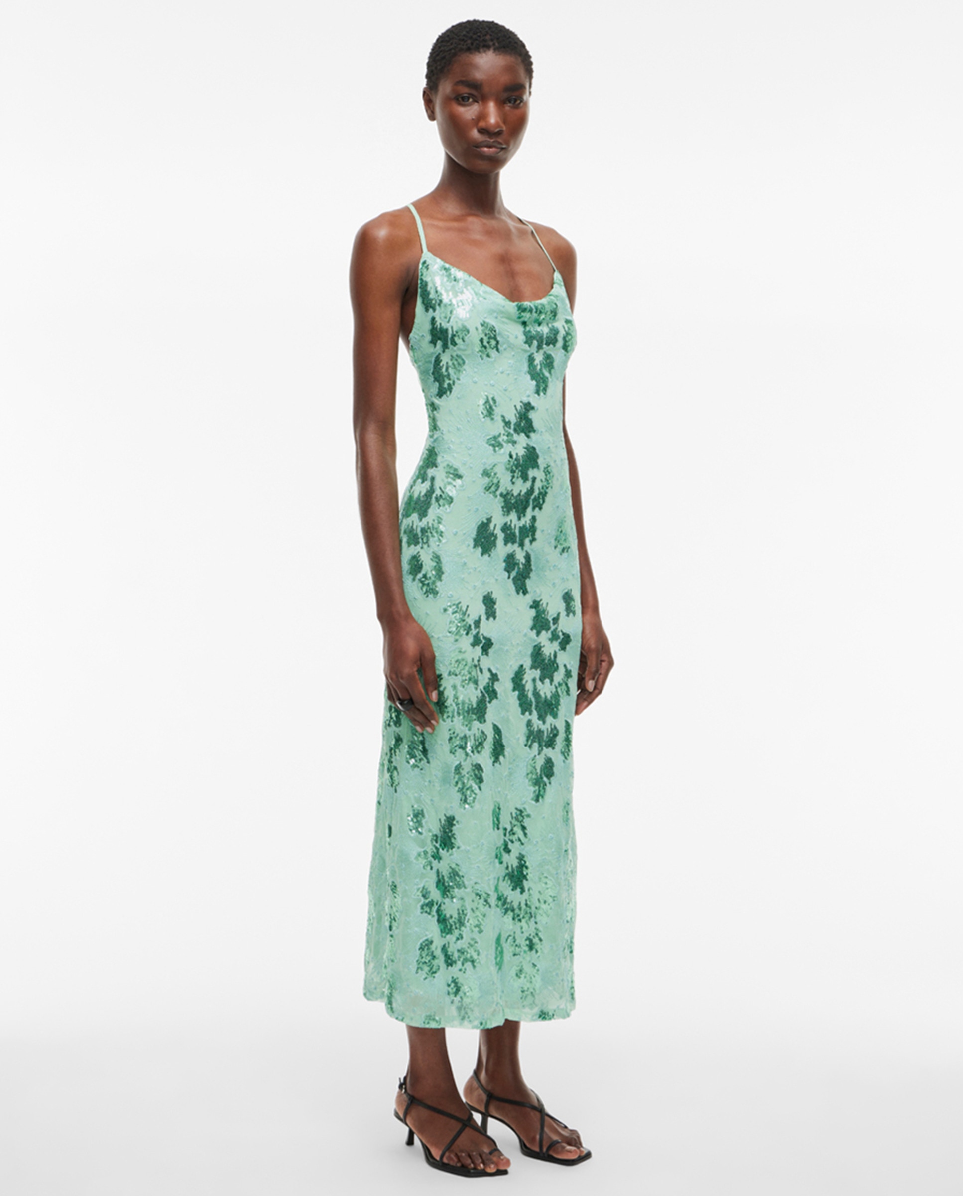 Vestido midi com lantejoulas Verde-antiquário-2