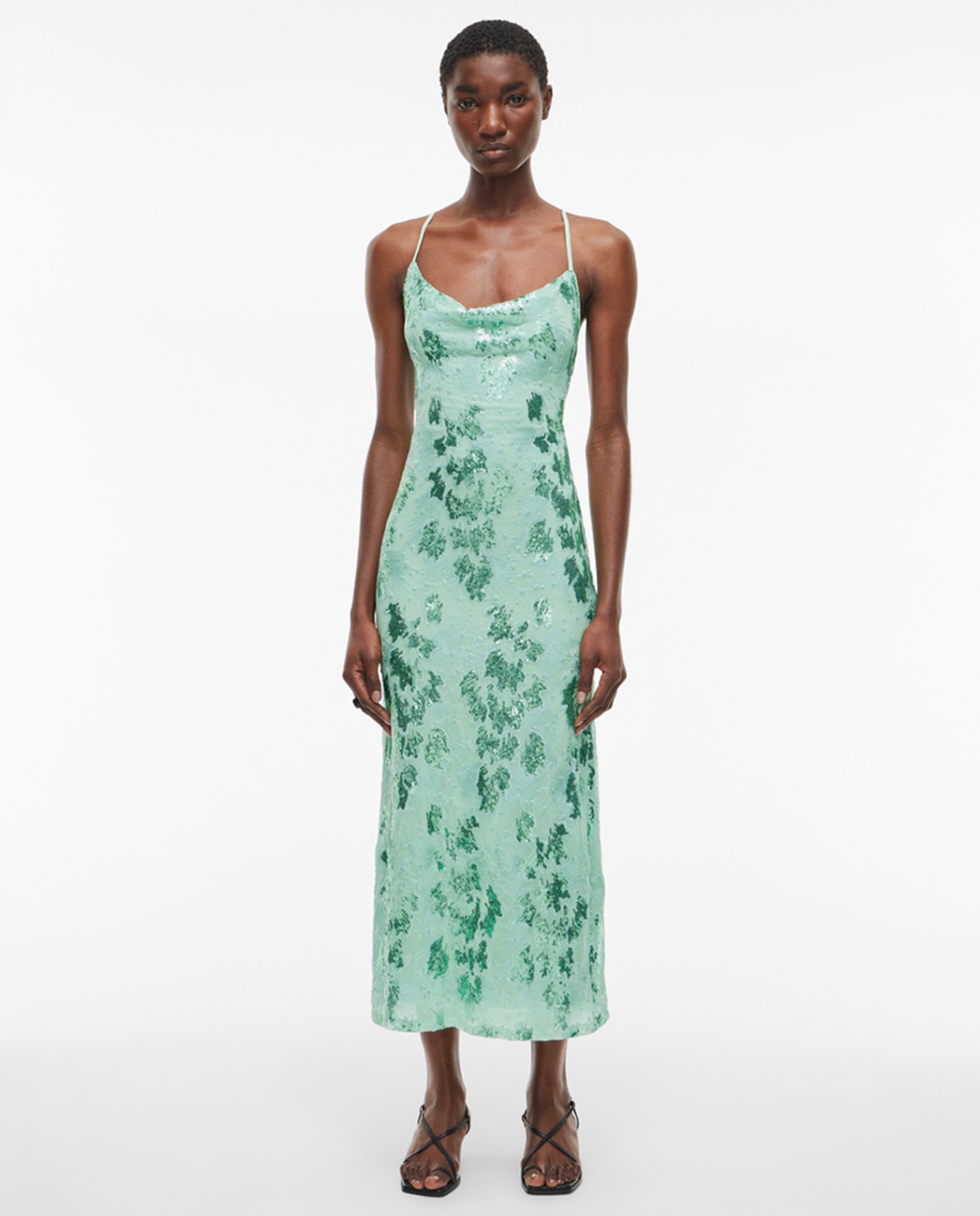 Vestido midi com lantejoulas Verde-antiquário-1