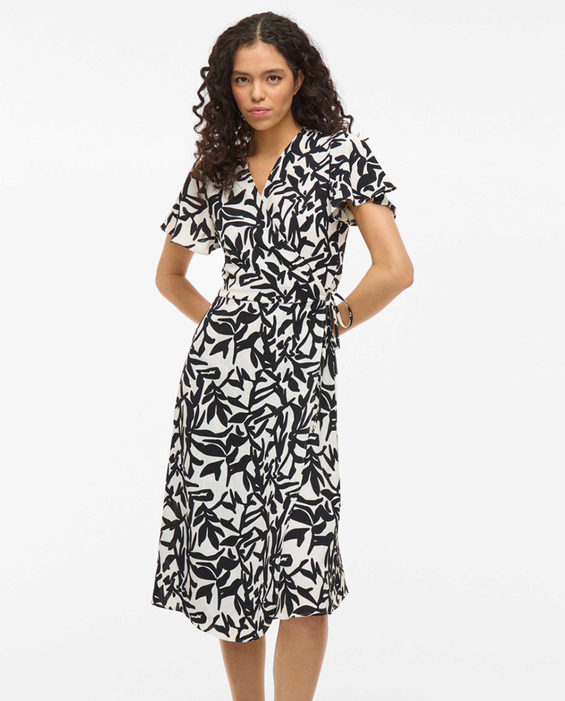 Vestido midi cruzado Bege-3