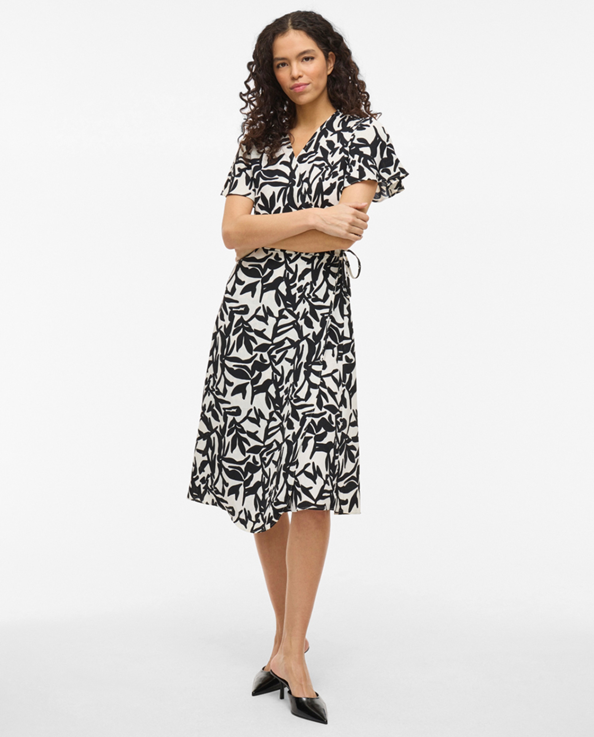 Vestido midi cruzado Bege-1