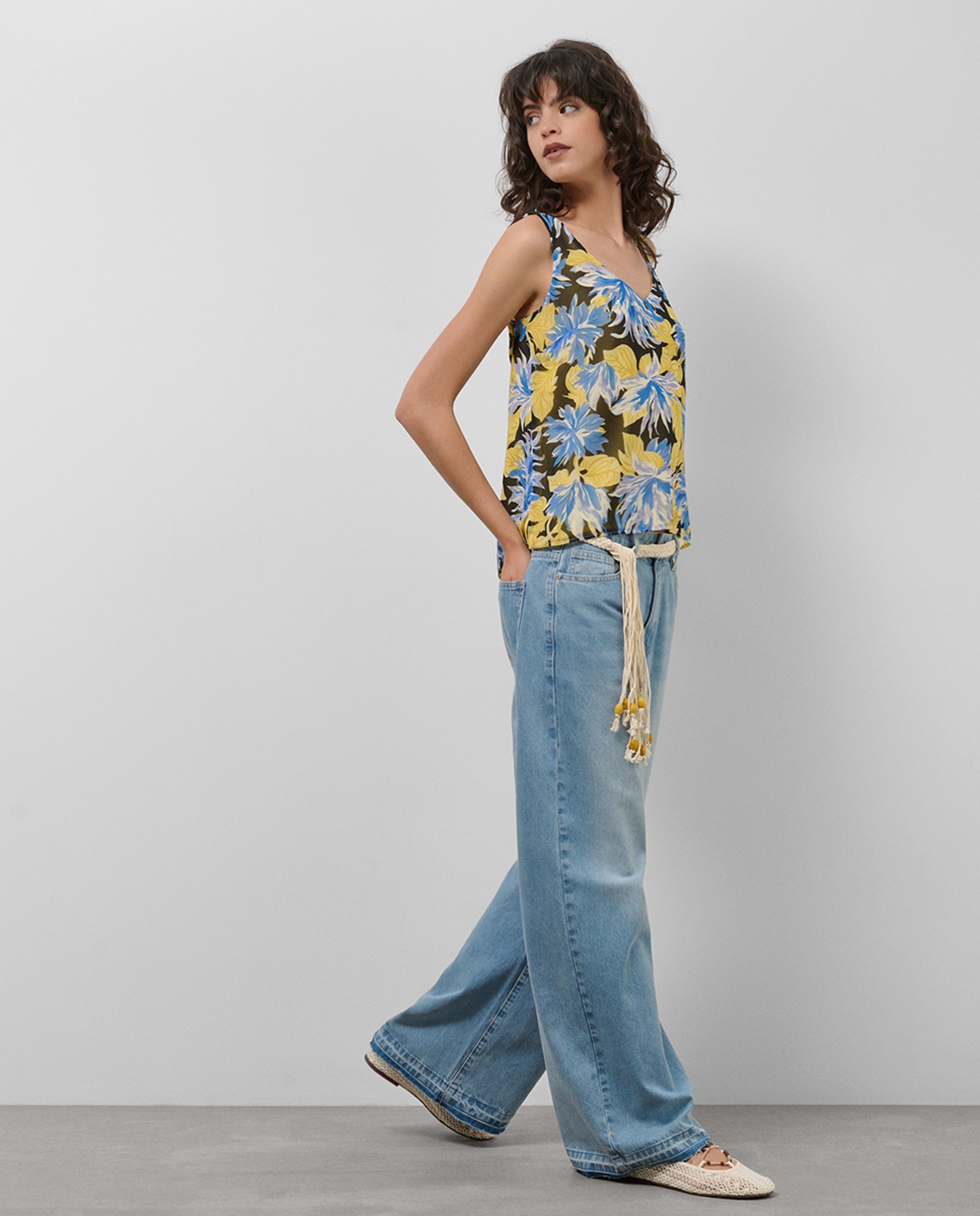 Top de Alças em Crepe Georgette com Estampado Floral Azul-marinho-6