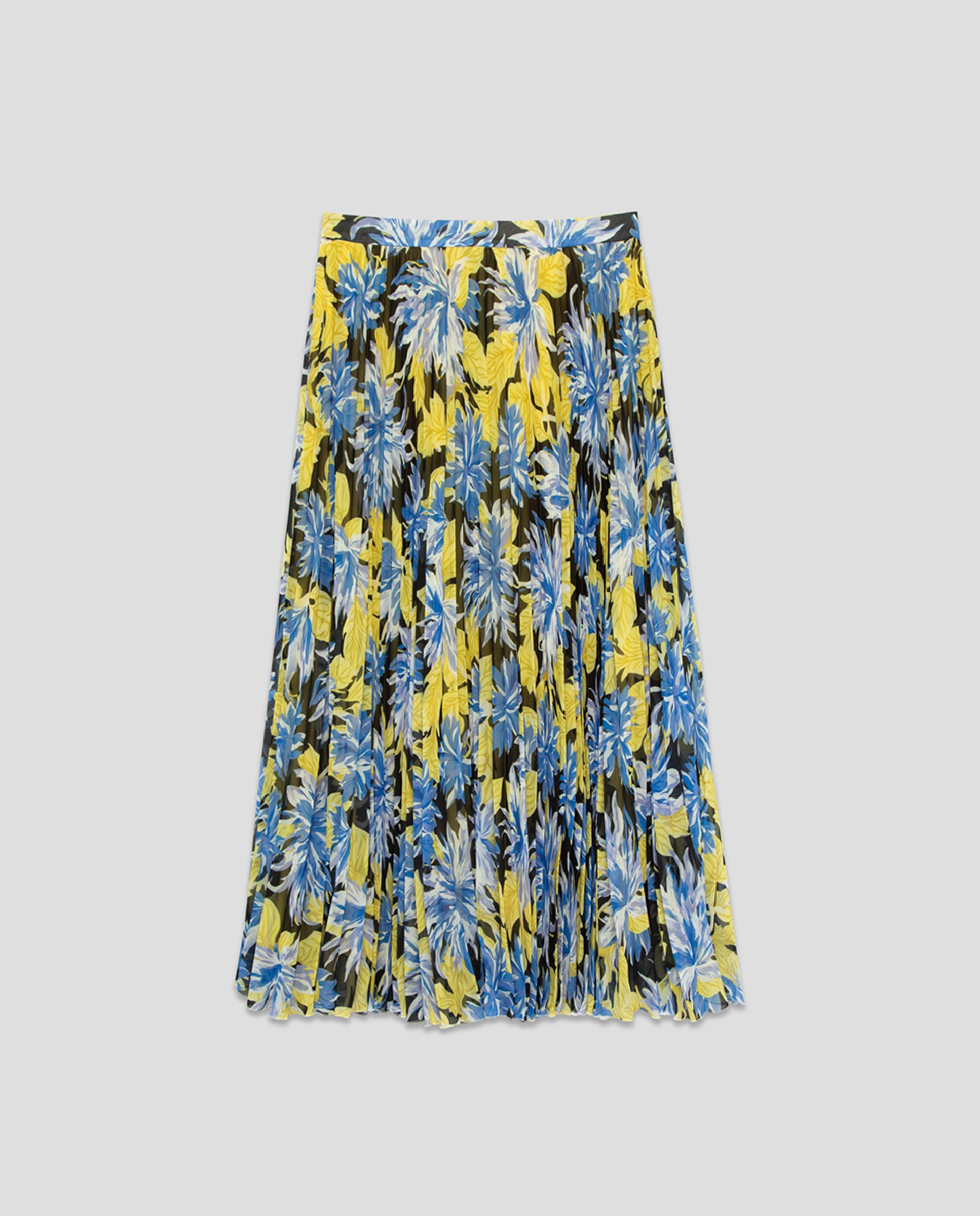 Saia Midi Plissada em Crepe Georgette com Estampado Floral Azul-marinho-6