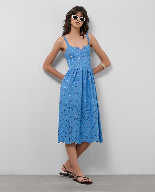 Imagem 0 de Vestido Midi de Alças com Bordado Suíço