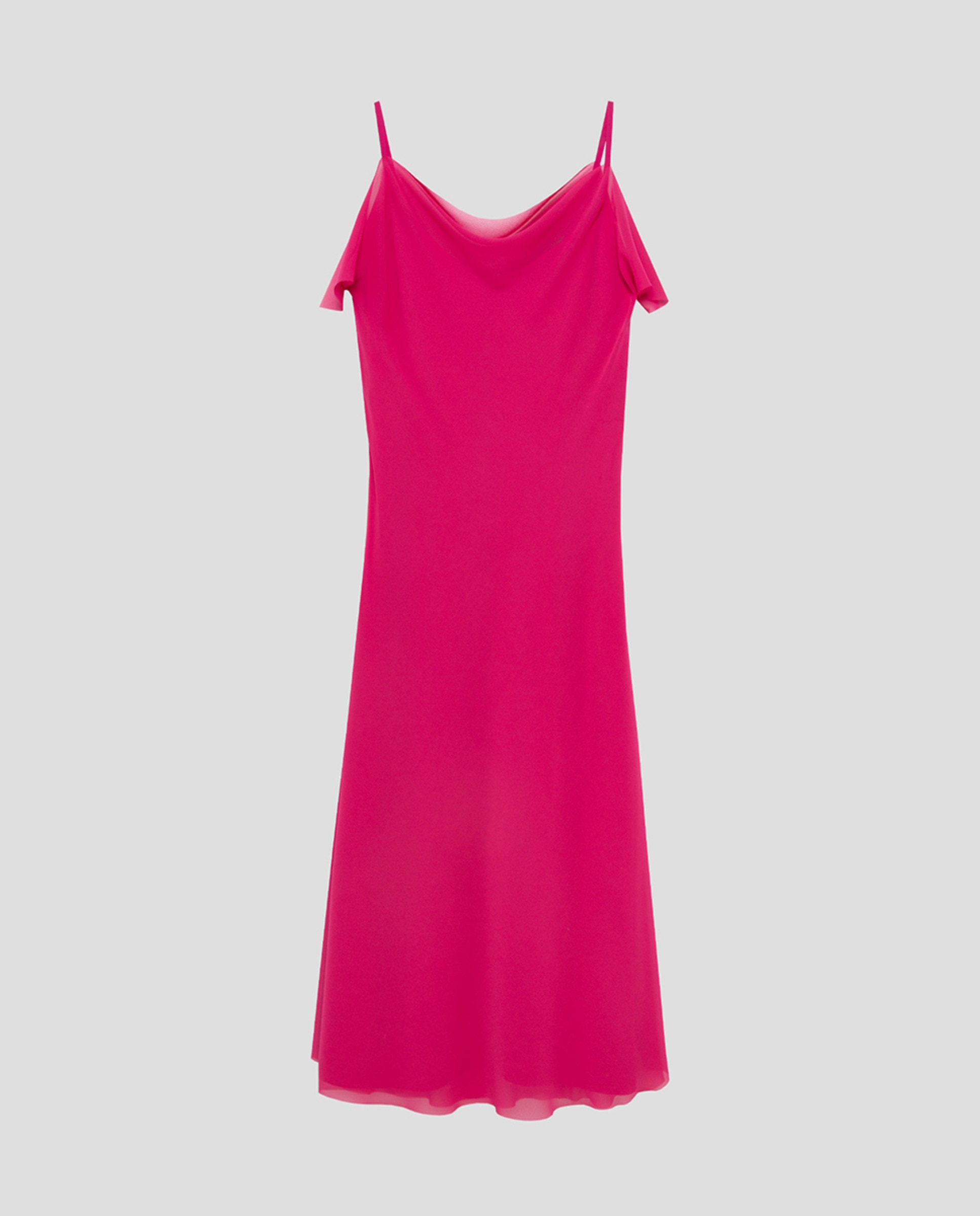 Vestido Comprido de Alças em Crepe Fúcsia-7