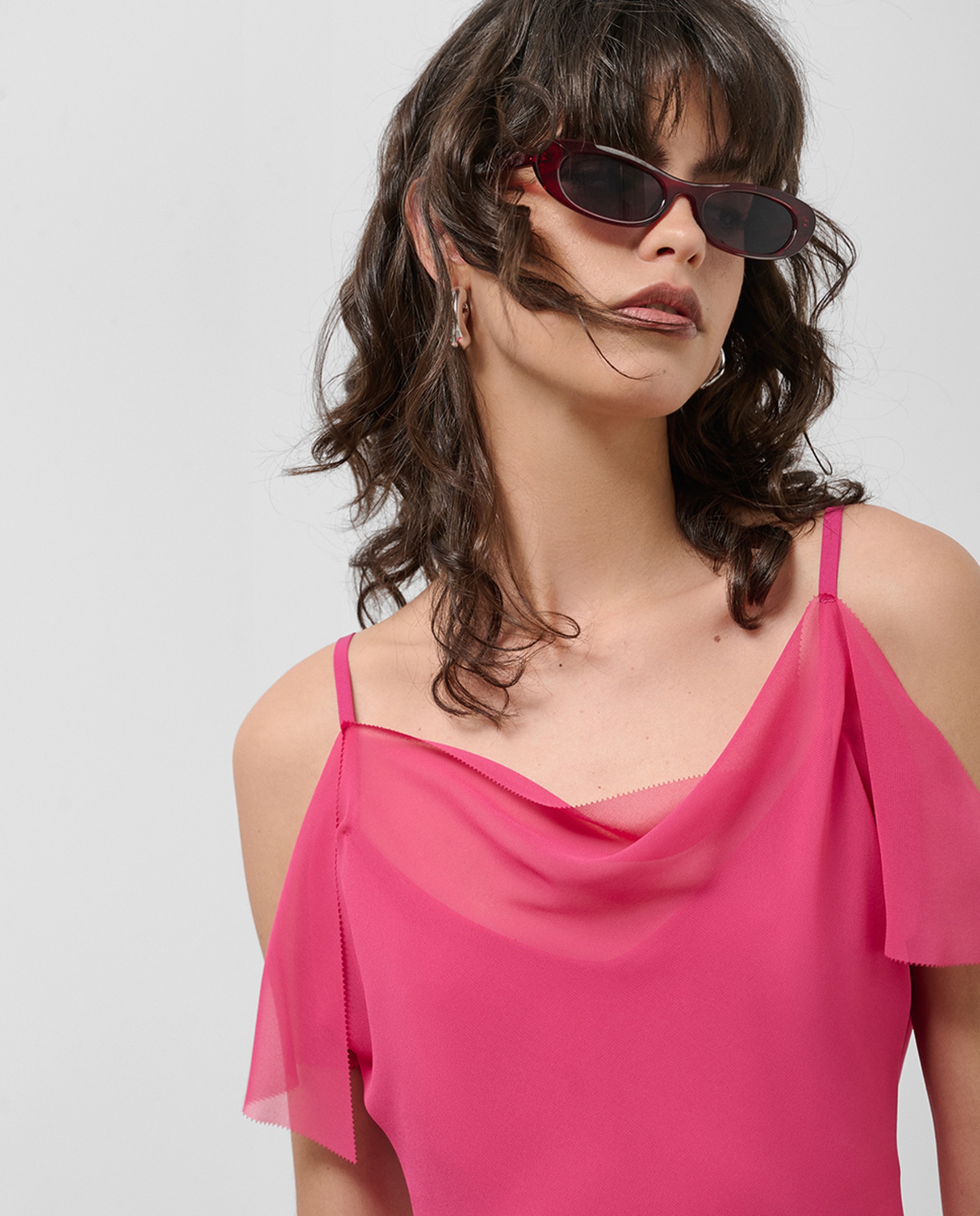 Vestido Comprido de Alças em Crepe Fúcsia-6