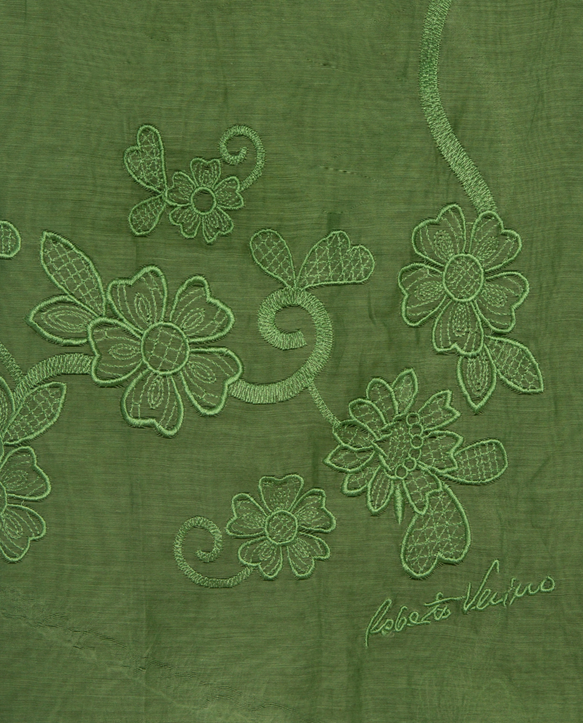 Écharpe de Seda e Algodão com Bordado Verde-2