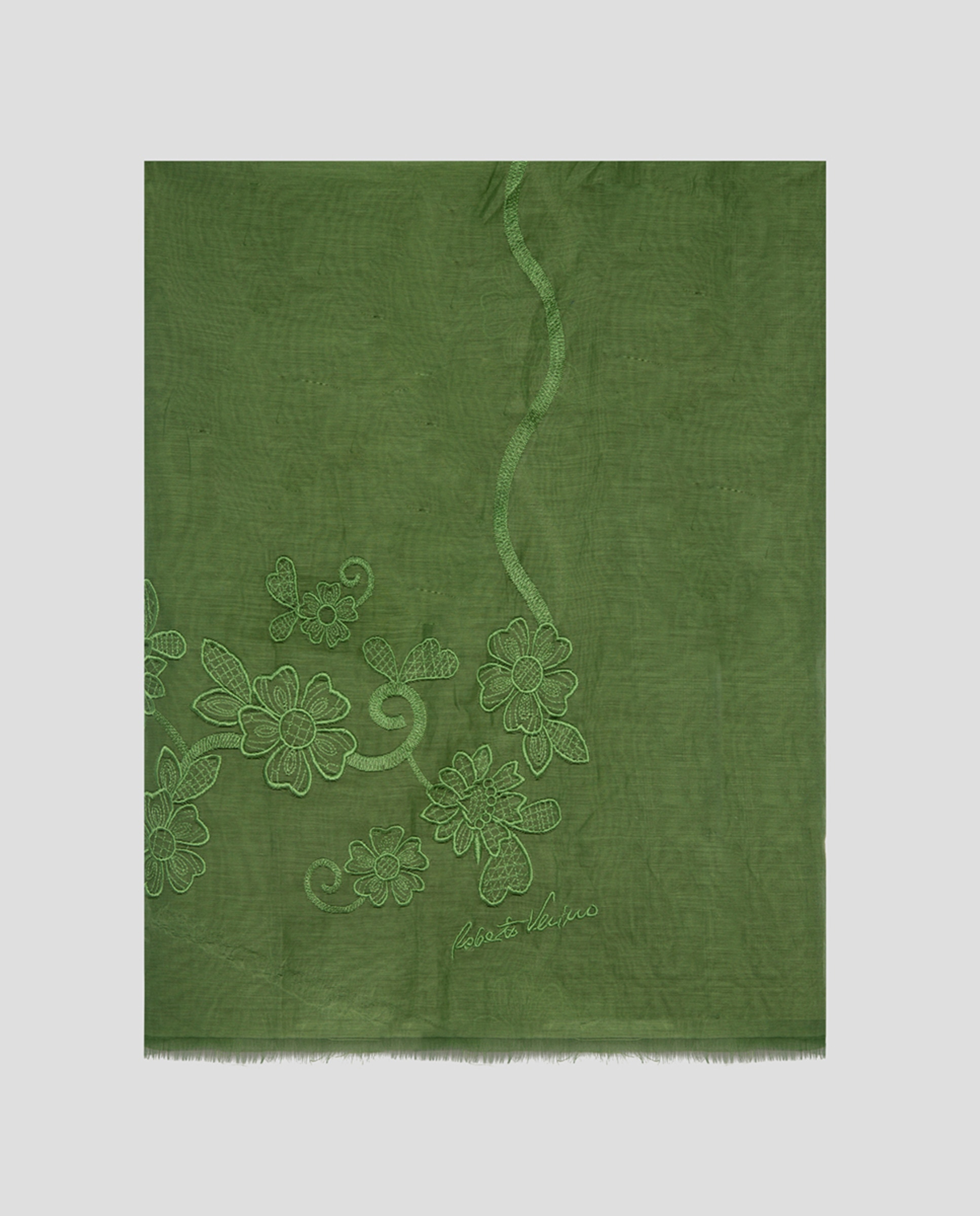 Écharpe de Seda e Algodão com Bordado Verde-1