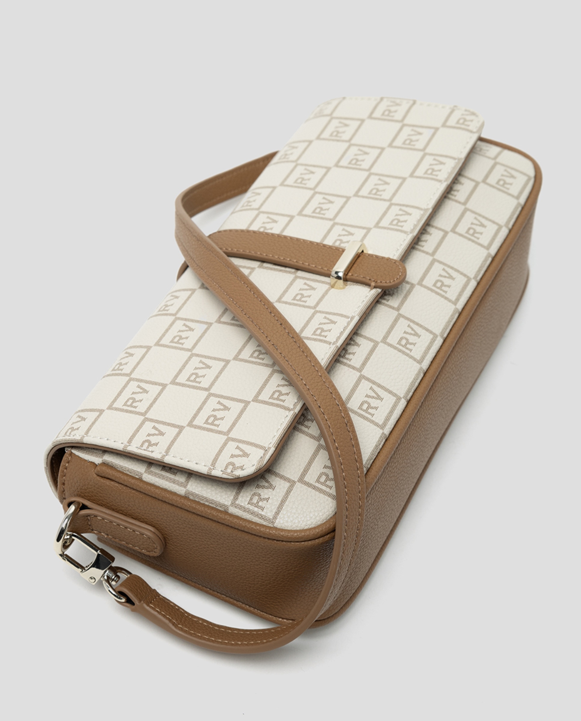 Mala Tipo Baguette Gala com Logótipos Bege-6