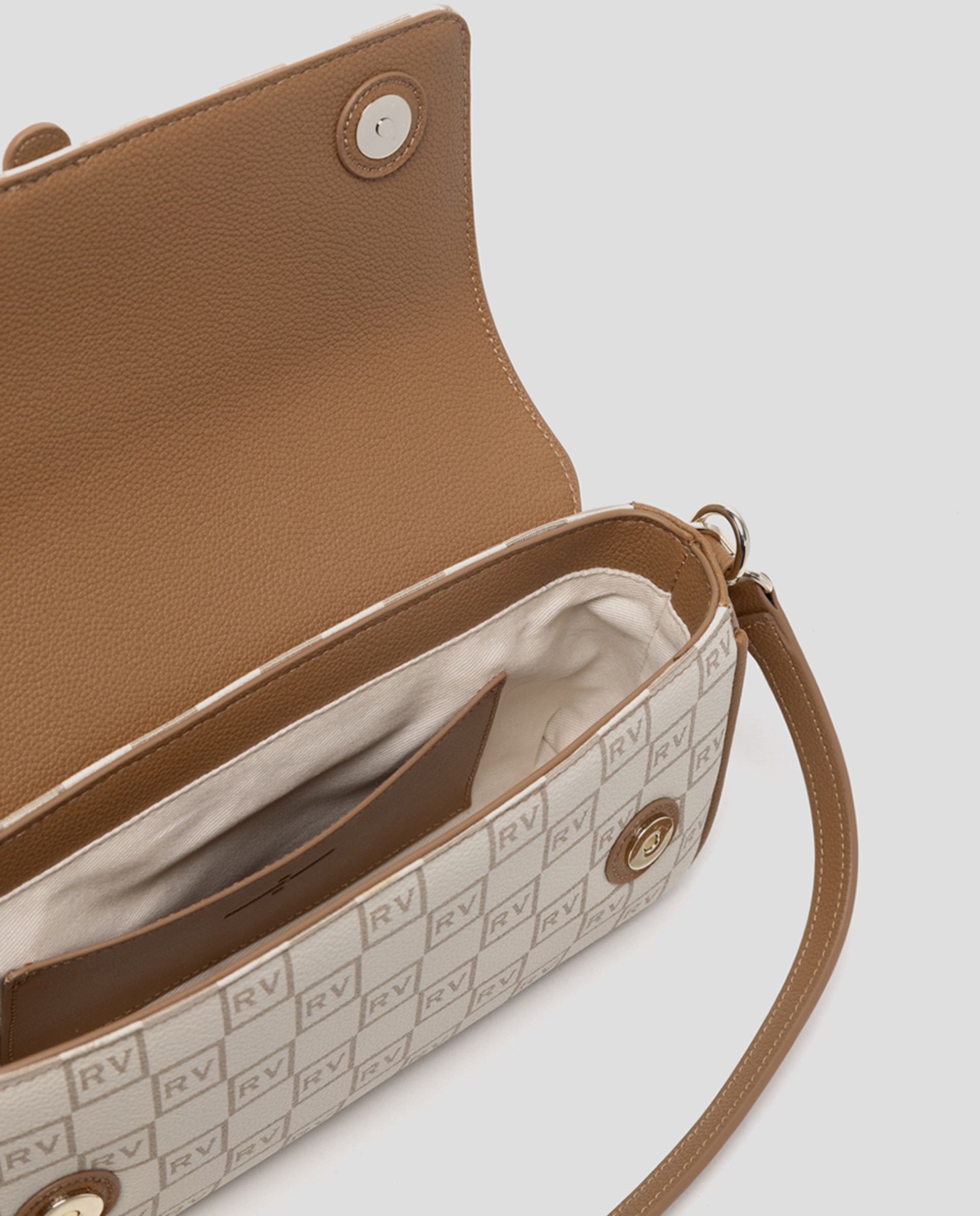 Mala Tipo Baguette Gala com Logótipos Bege-5