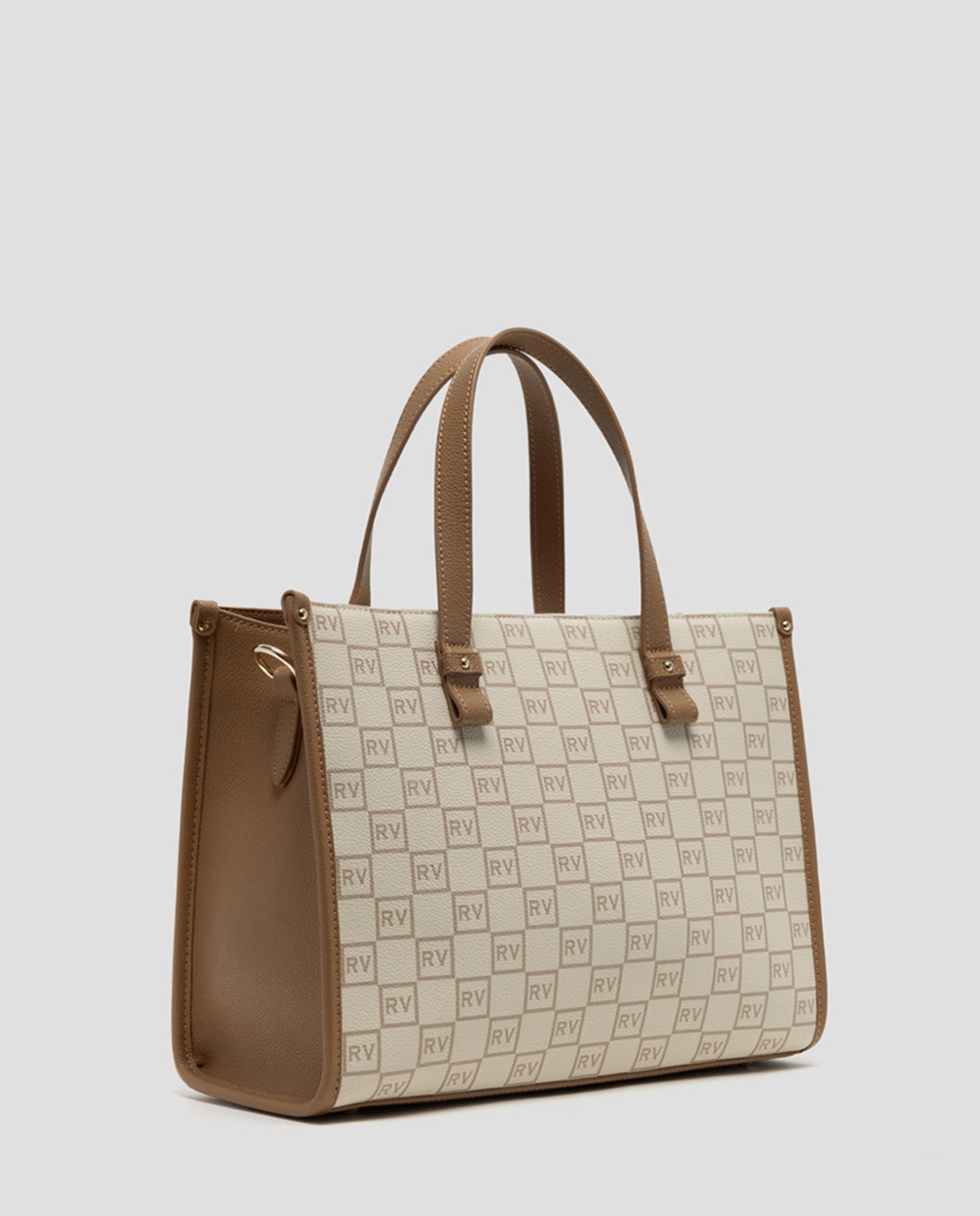 Mala de Mão Gala Satchel Maxi em Pele com Logótipos Bege-2