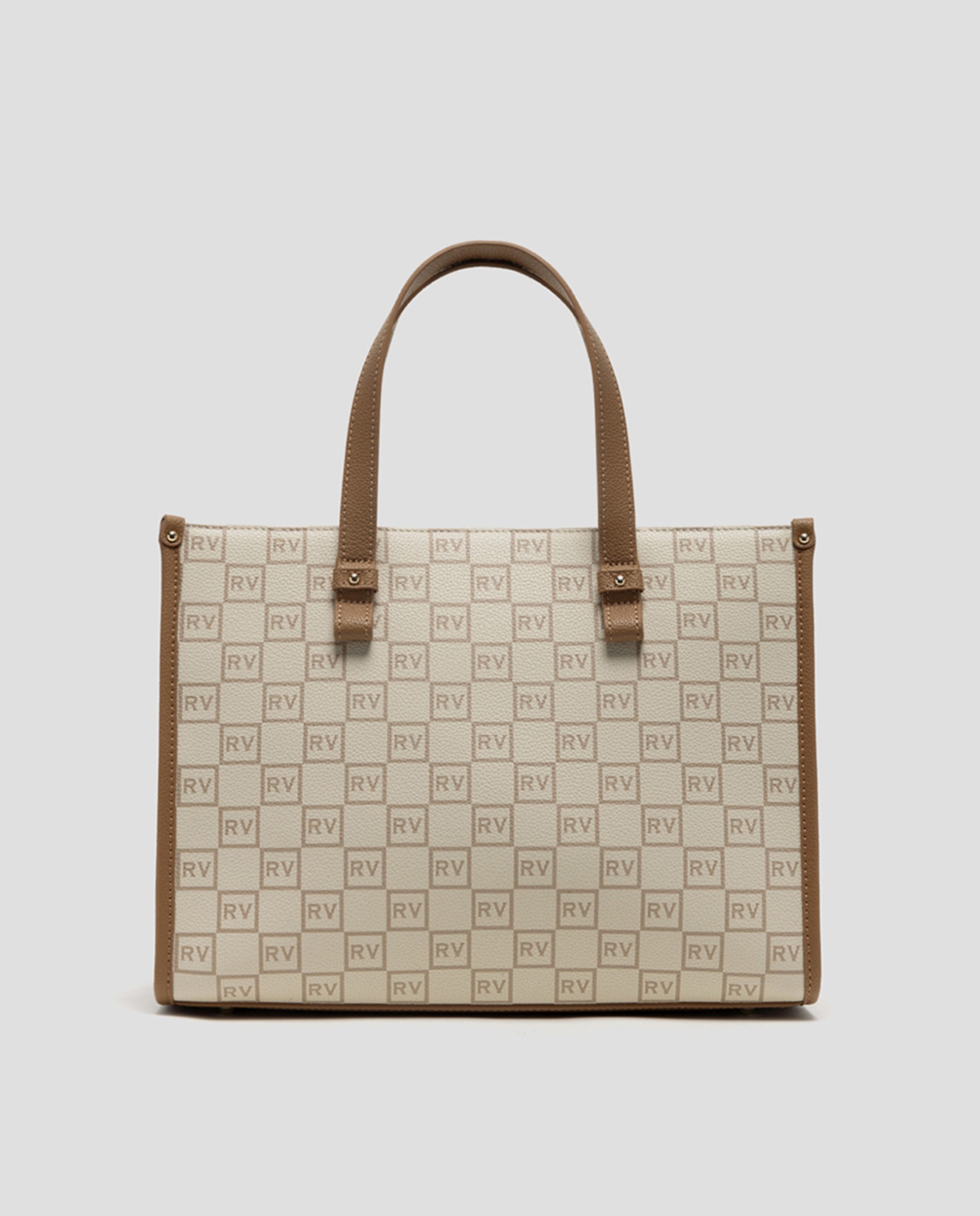 Mala de Mão Gala Satchel Maxi em Pele com Logótipos Bege-1