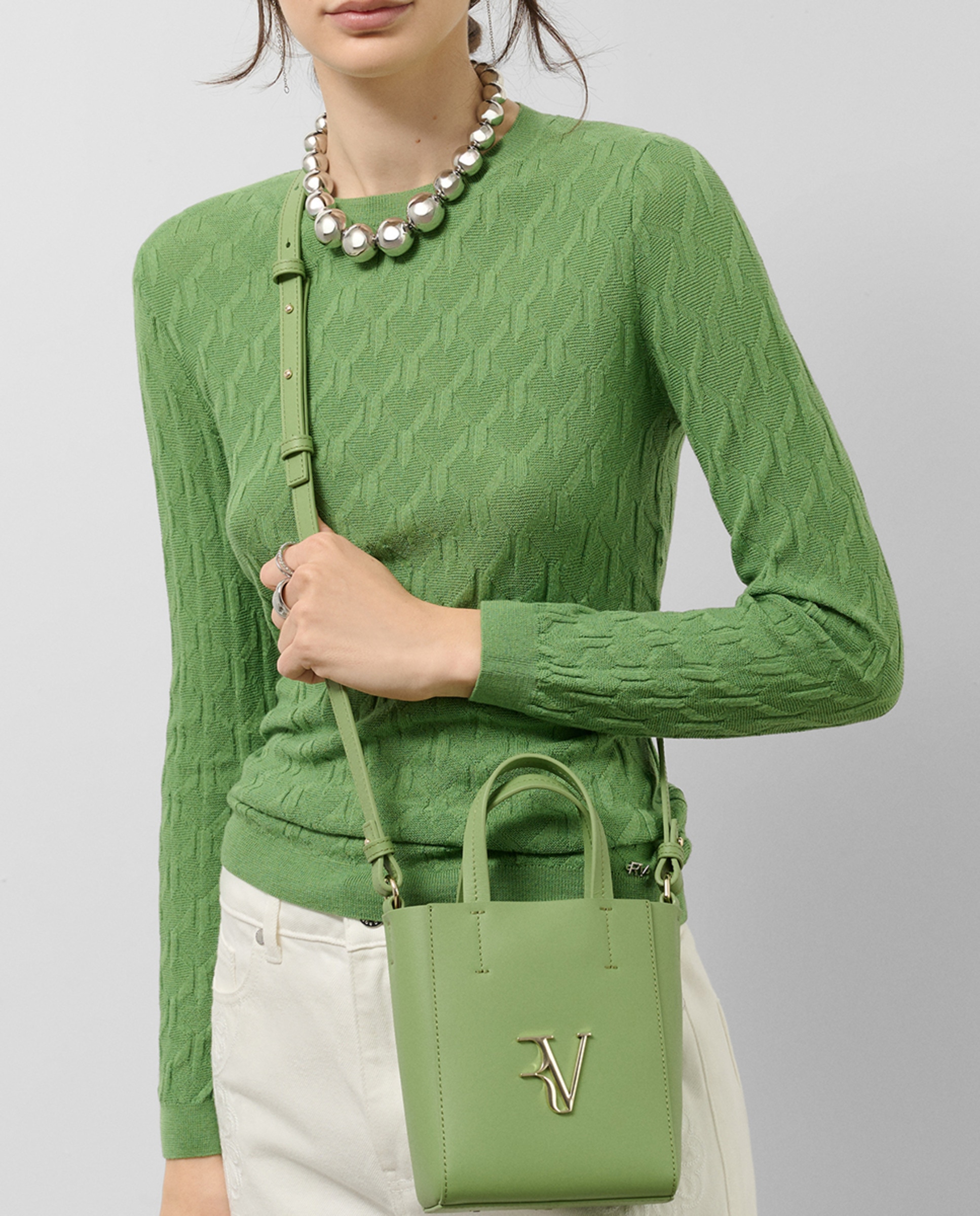 Mala Tipo Tote Bruna Mini em Pele Verde-5