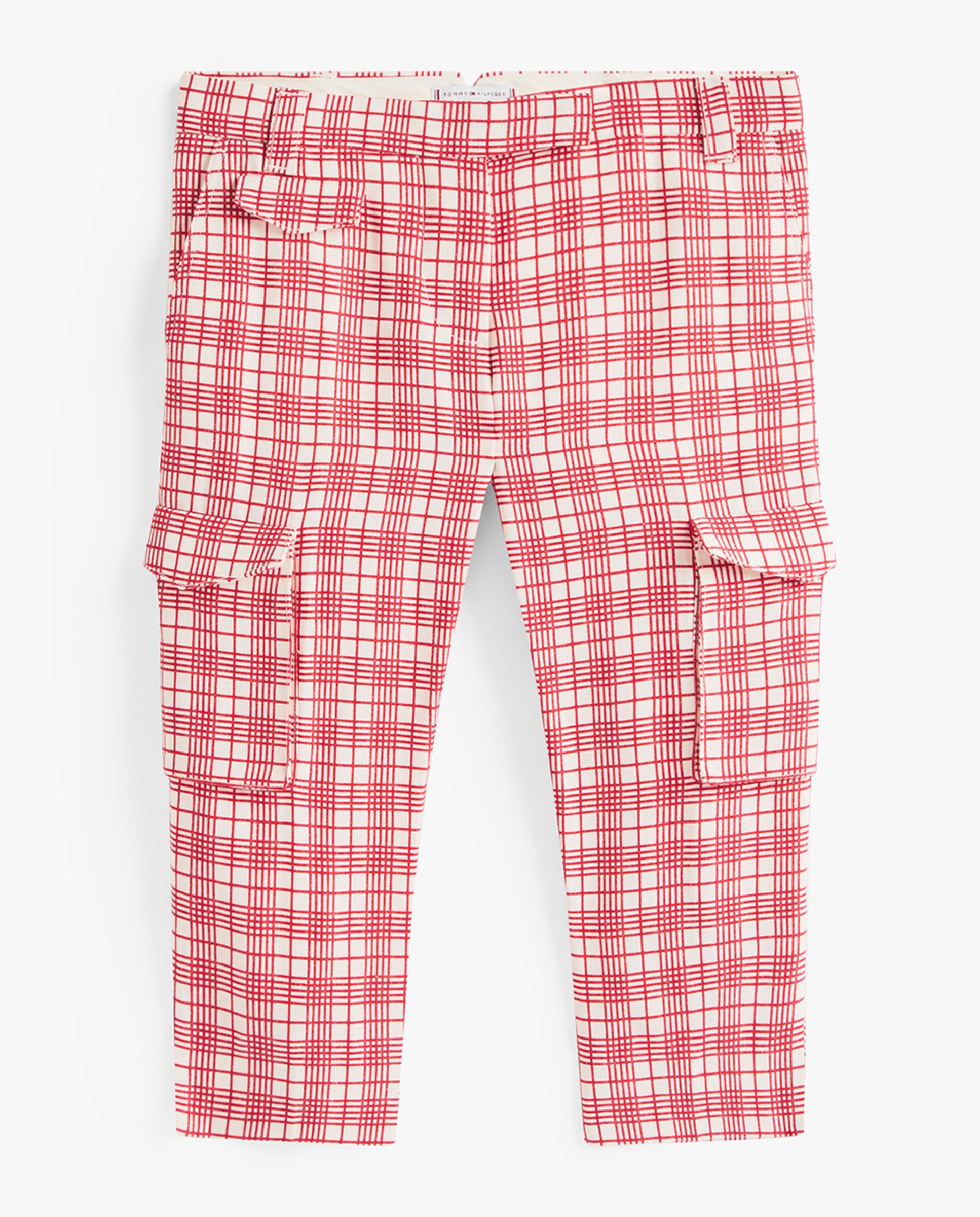 TH SS25 RUNWAY Calças Capri aos Quadrados Vermelho-6