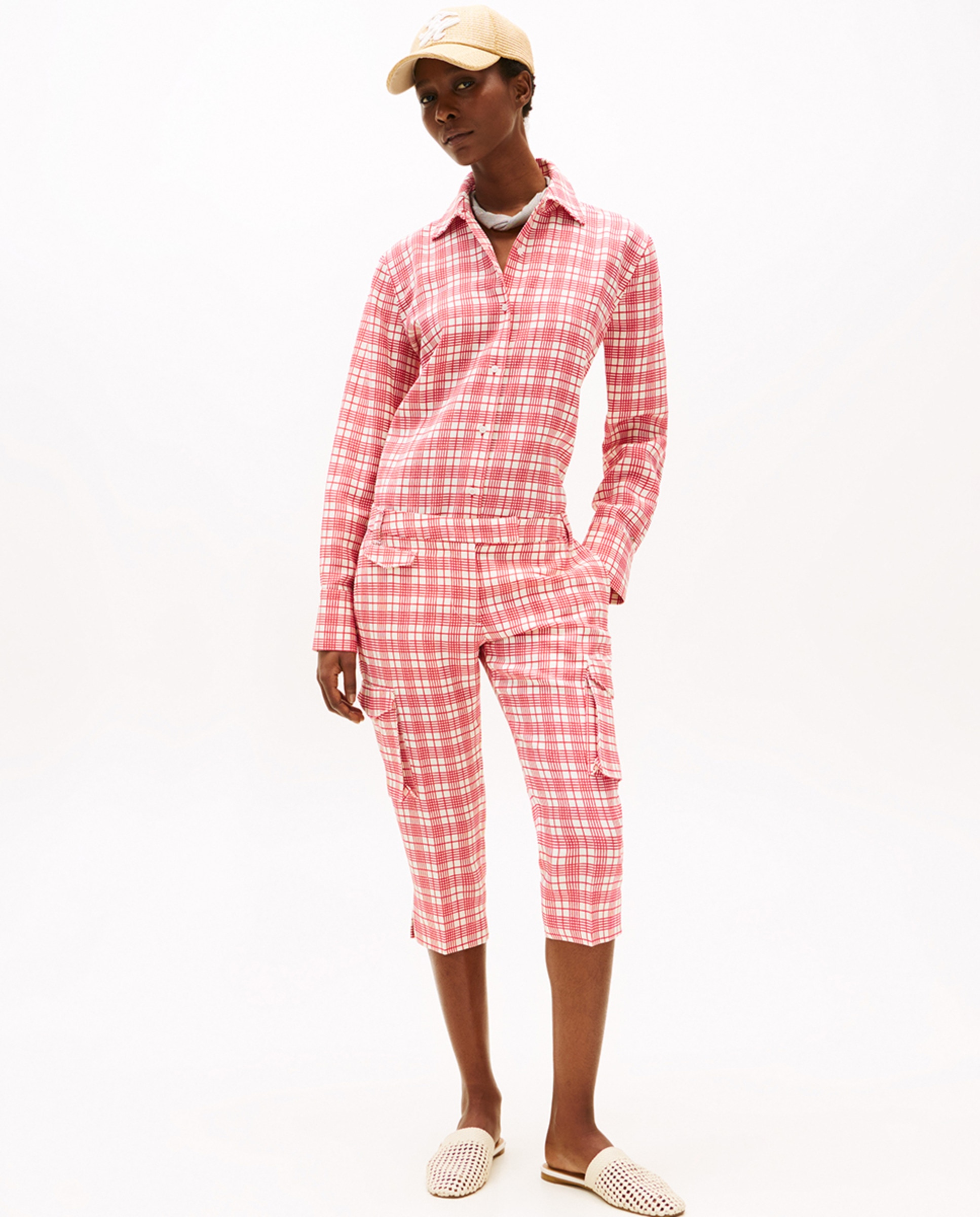 TH SS25 RUNWAY Camisa com Estampado aos Quadrados Vermelho-5