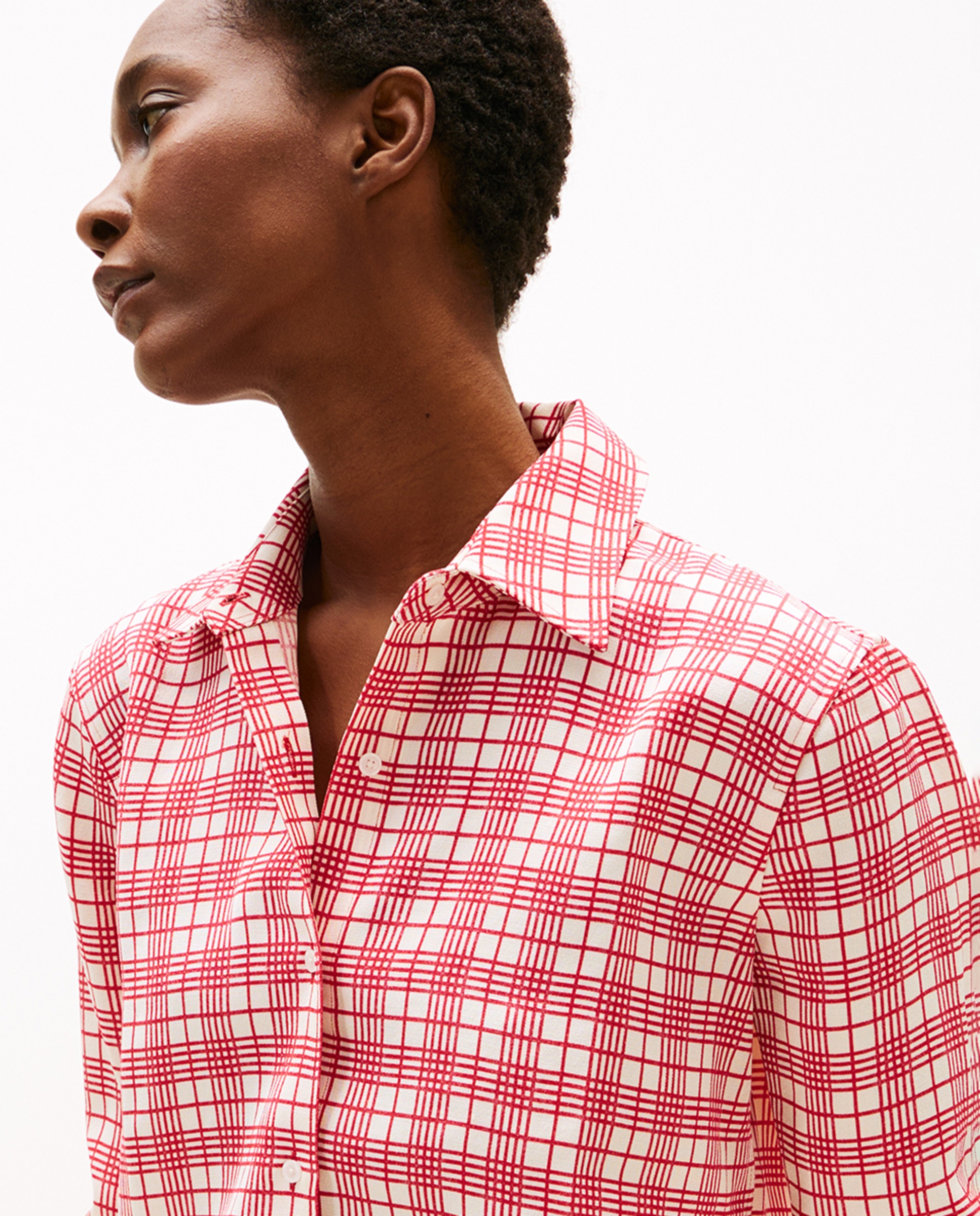 TH SS25 RUNWAY Camisa com Estampado aos Quadrados Vermelho-3