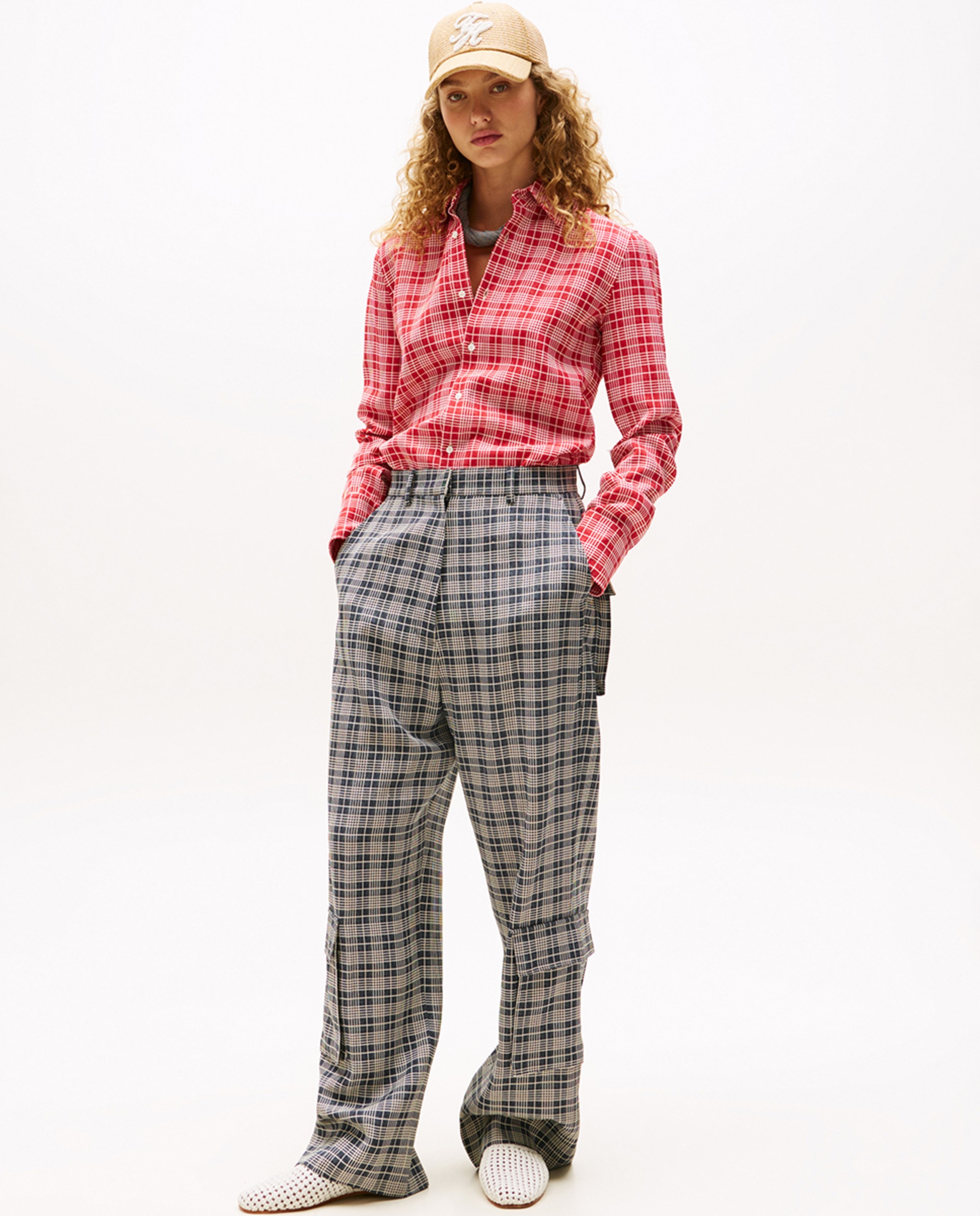 TH SS25 RUNWAY Camisa com Estampado aos Quadrados Vermelho-5