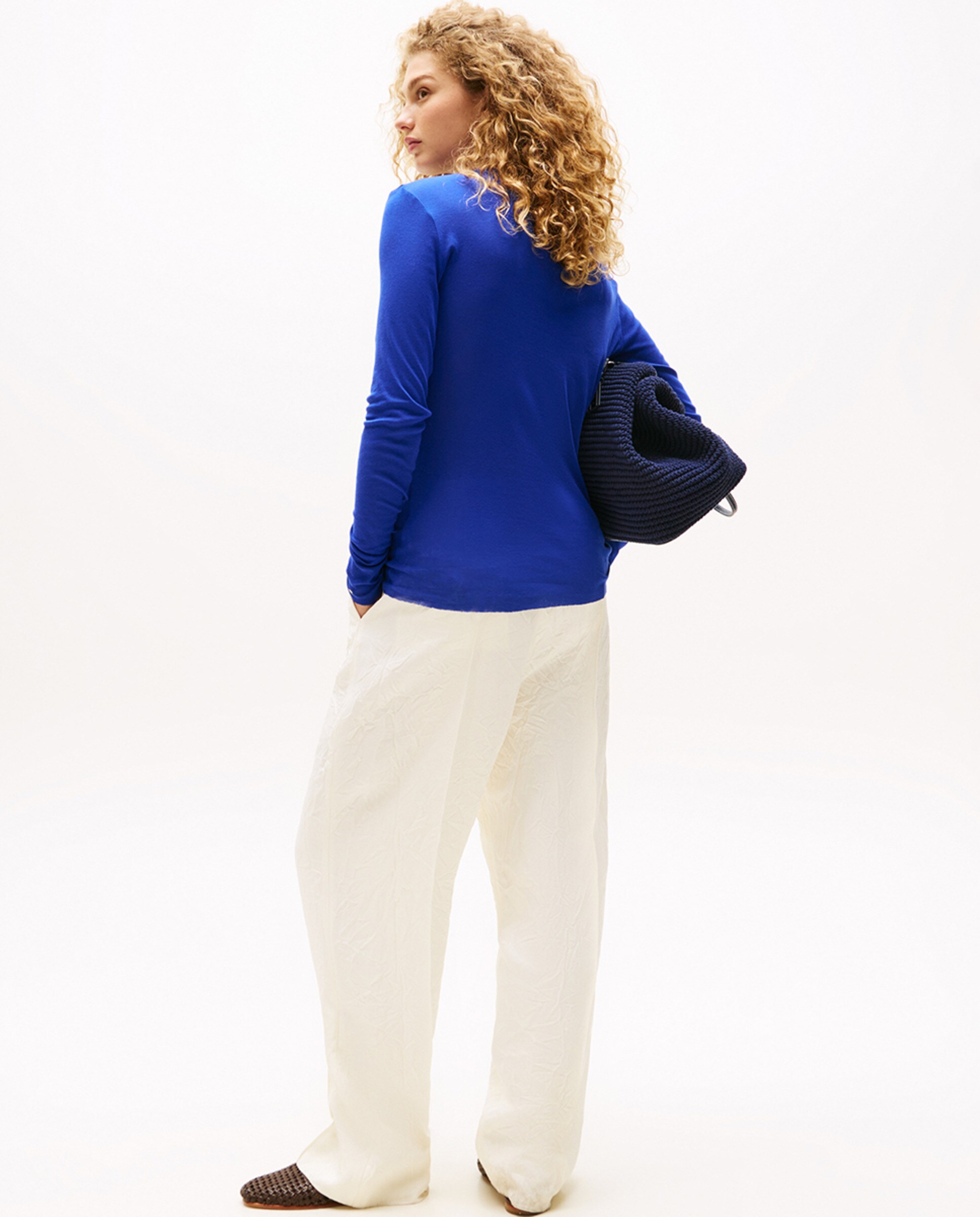 TH SS25 RUNWAY Camisola de Manga Comprida e Decote Redondo Azul-índigo-2