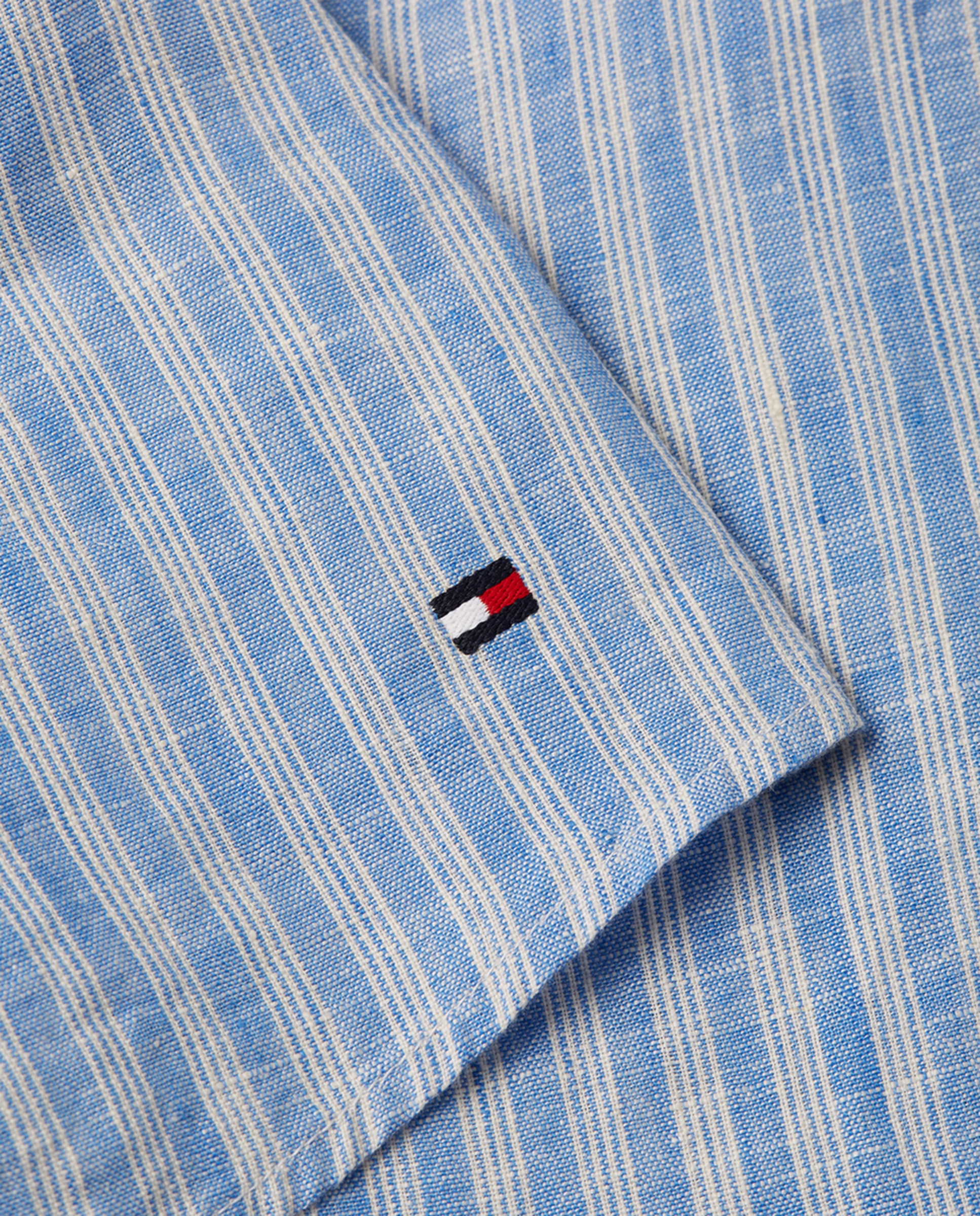 Vestido Curto de Linho com Decote em Bico Azul-claro-6