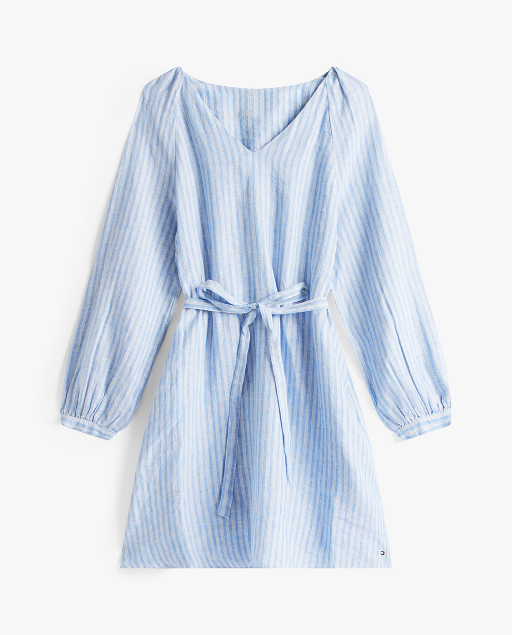 Vestido Curto de Linho com Decote em Bico Azul-claro-5