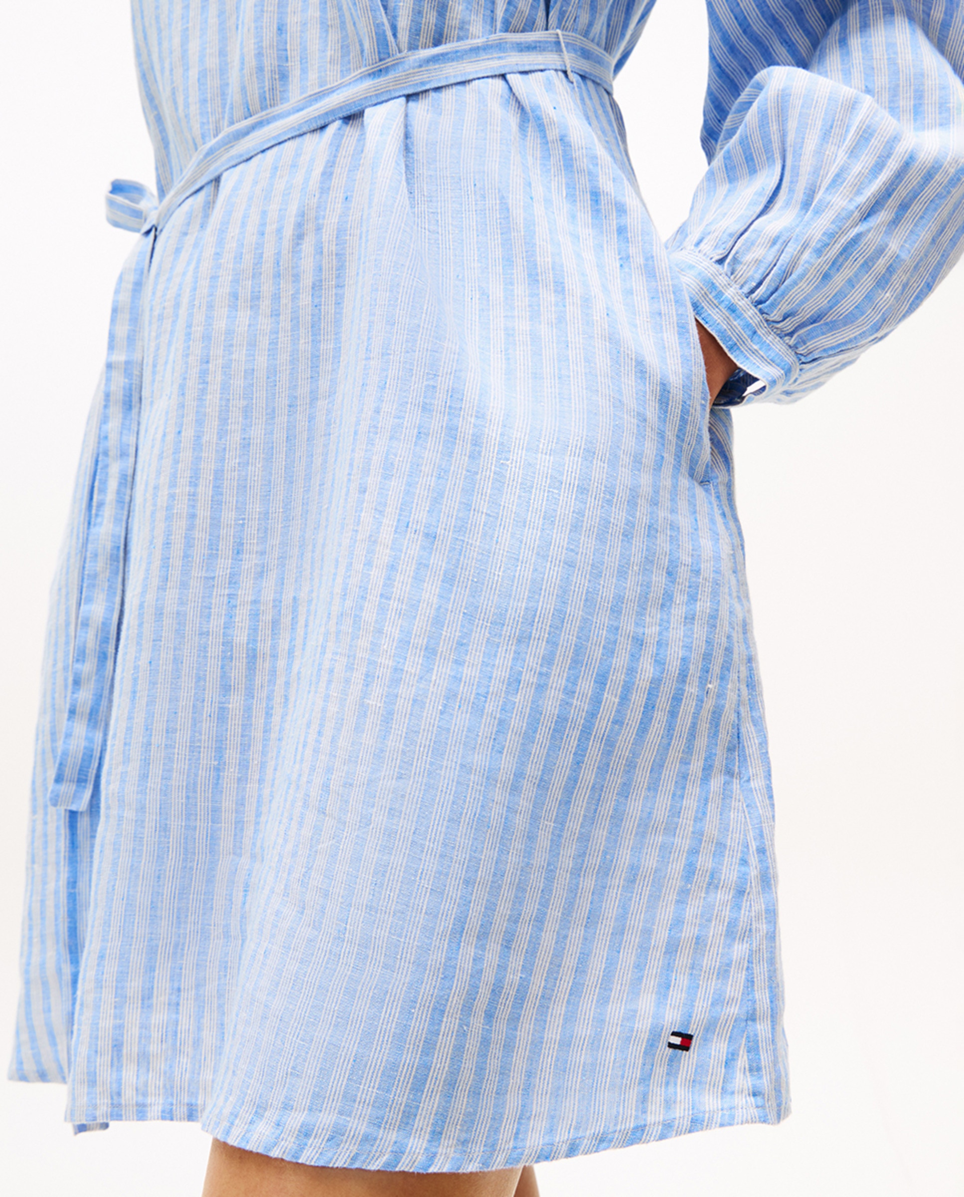 Vestido Curto de Linho com Decote em Bico Azul-claro-3