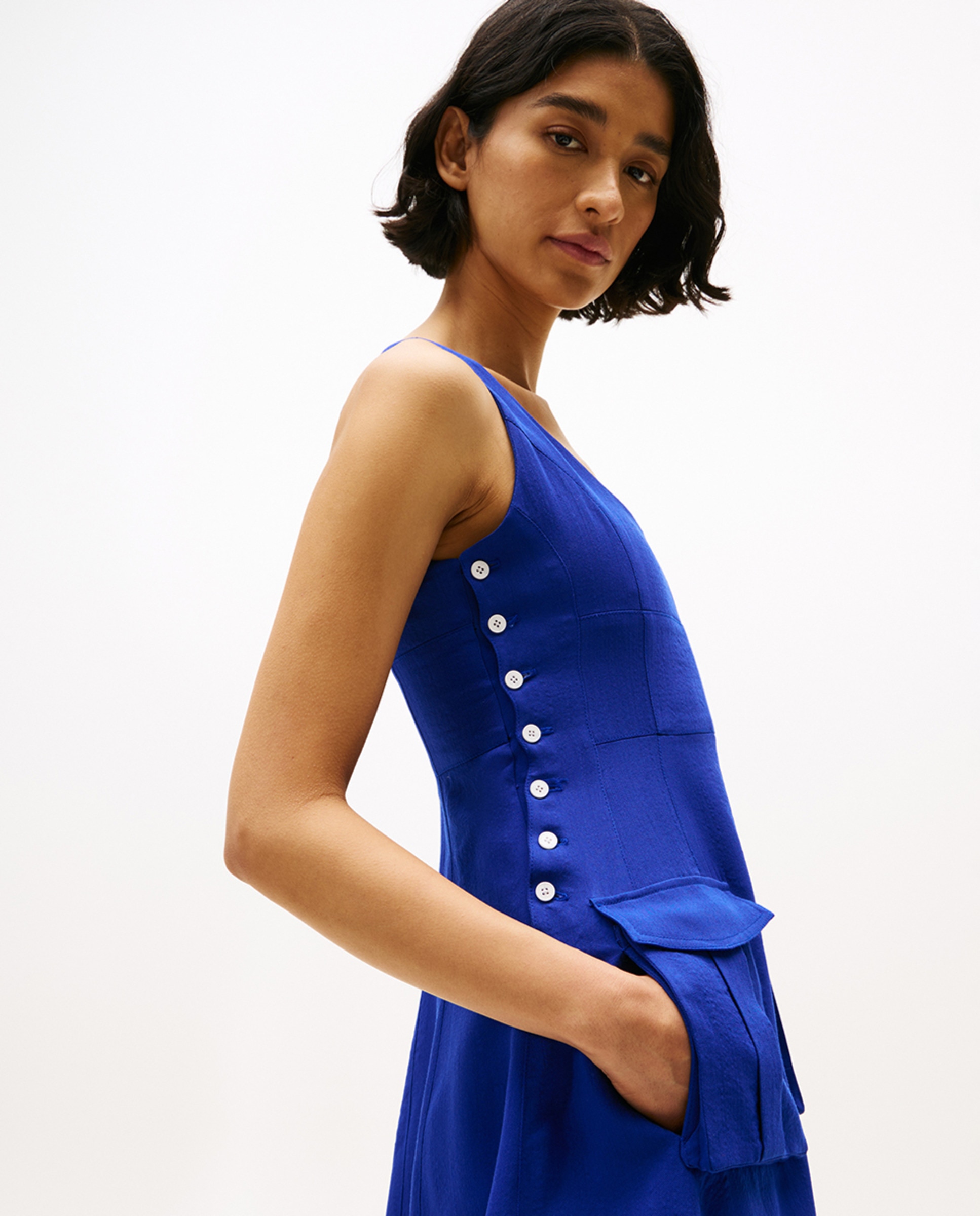 TH SS25 RUNWAY Vestido Comprido de Alças Azul-índigo-4