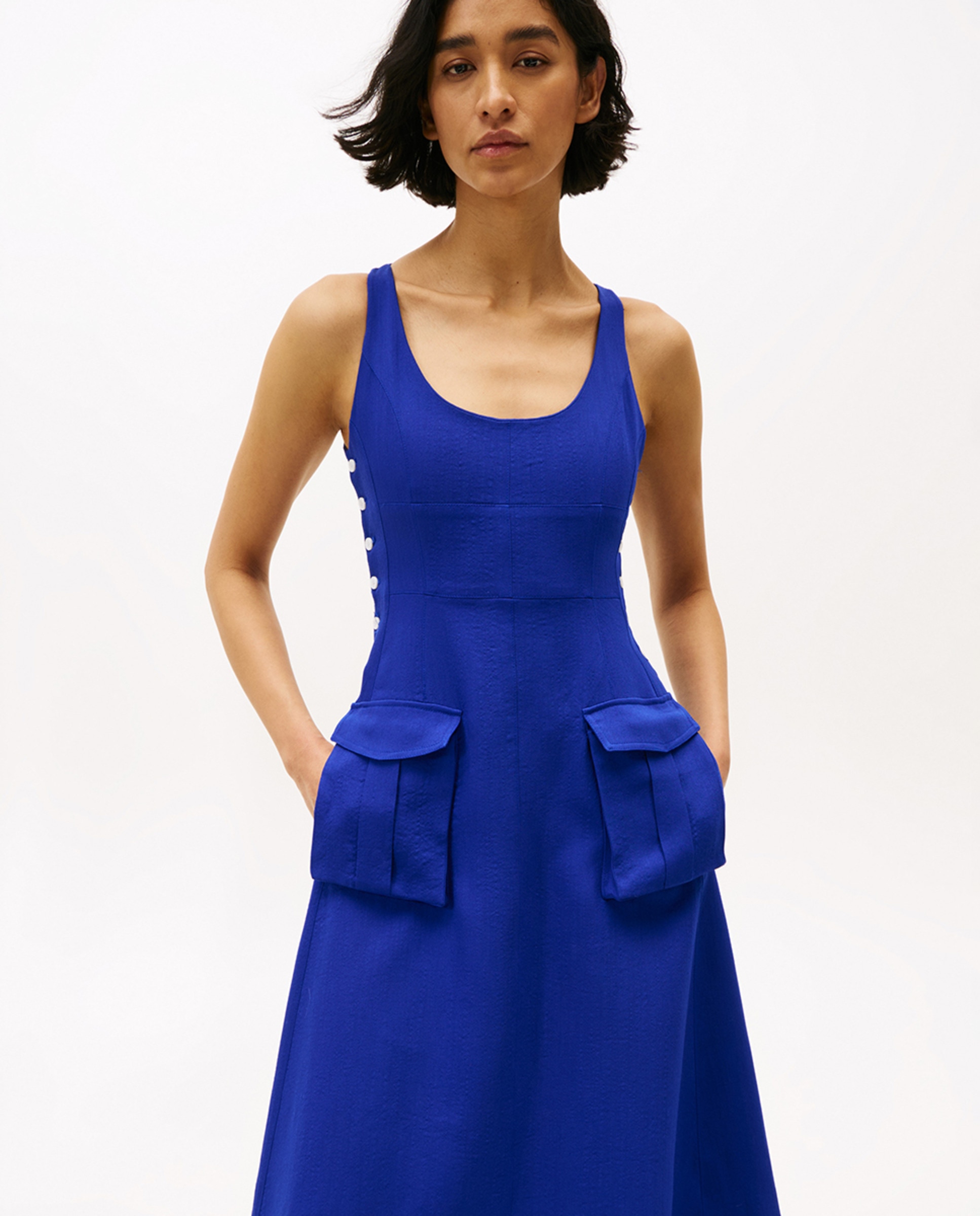 TH SS25 RUNWAY Vestido Comprido de Alças Azul-índigo-3