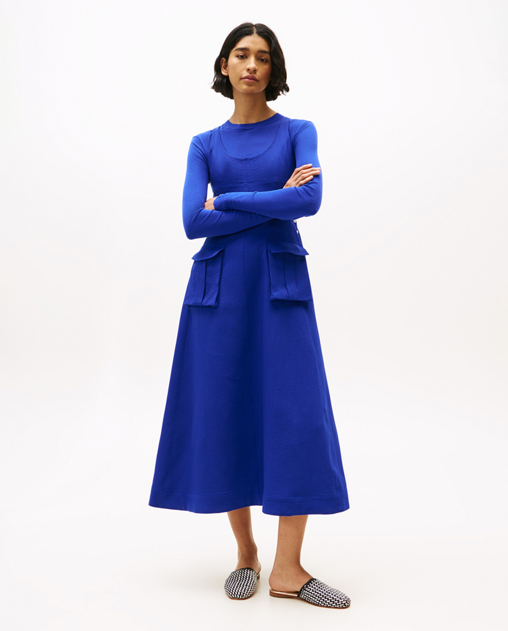 TH SS25 RUNWAY Vestido Comprido de Alças Azul-índigo-1