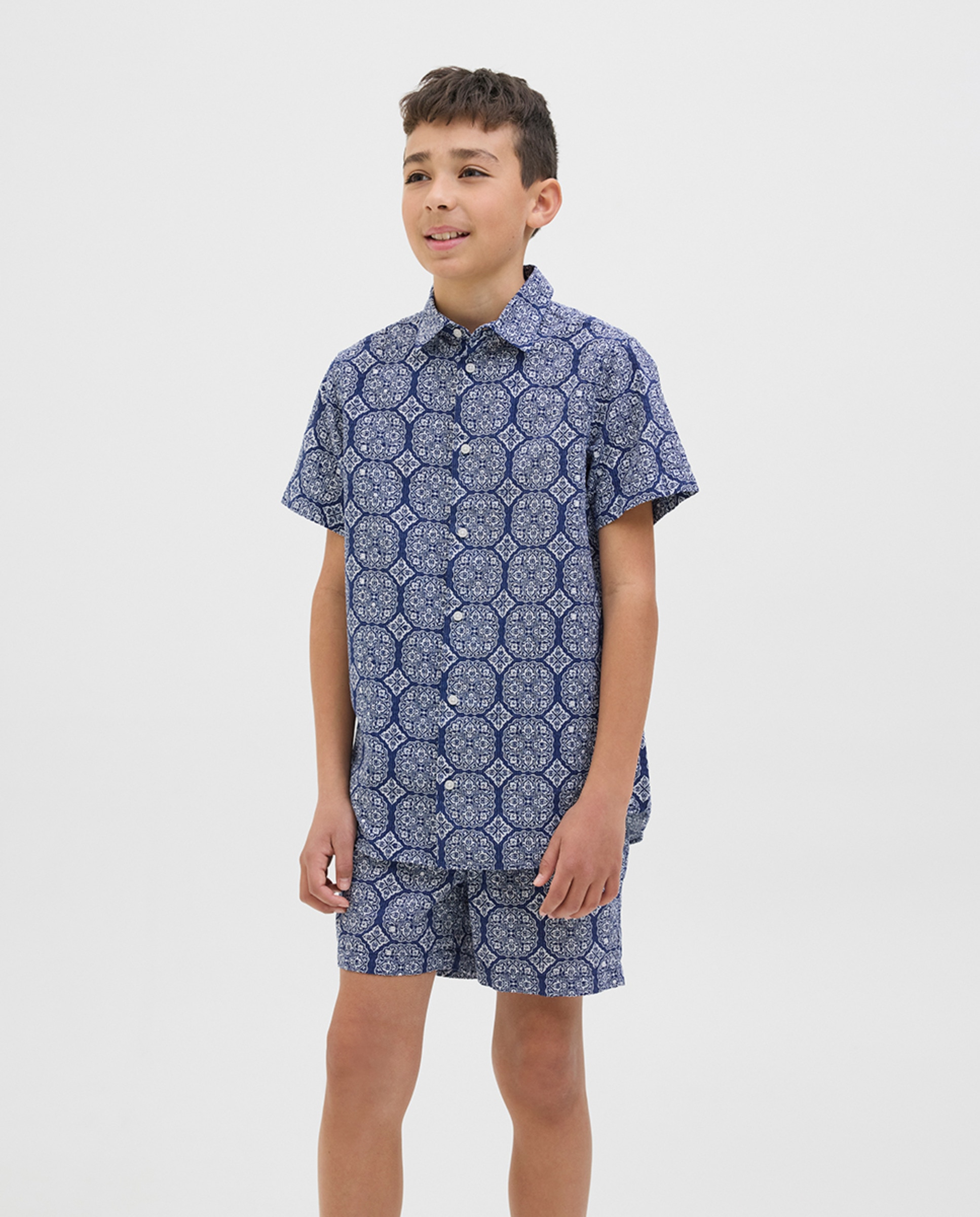 Camisa de Manga Curta com Estampado Azul-6