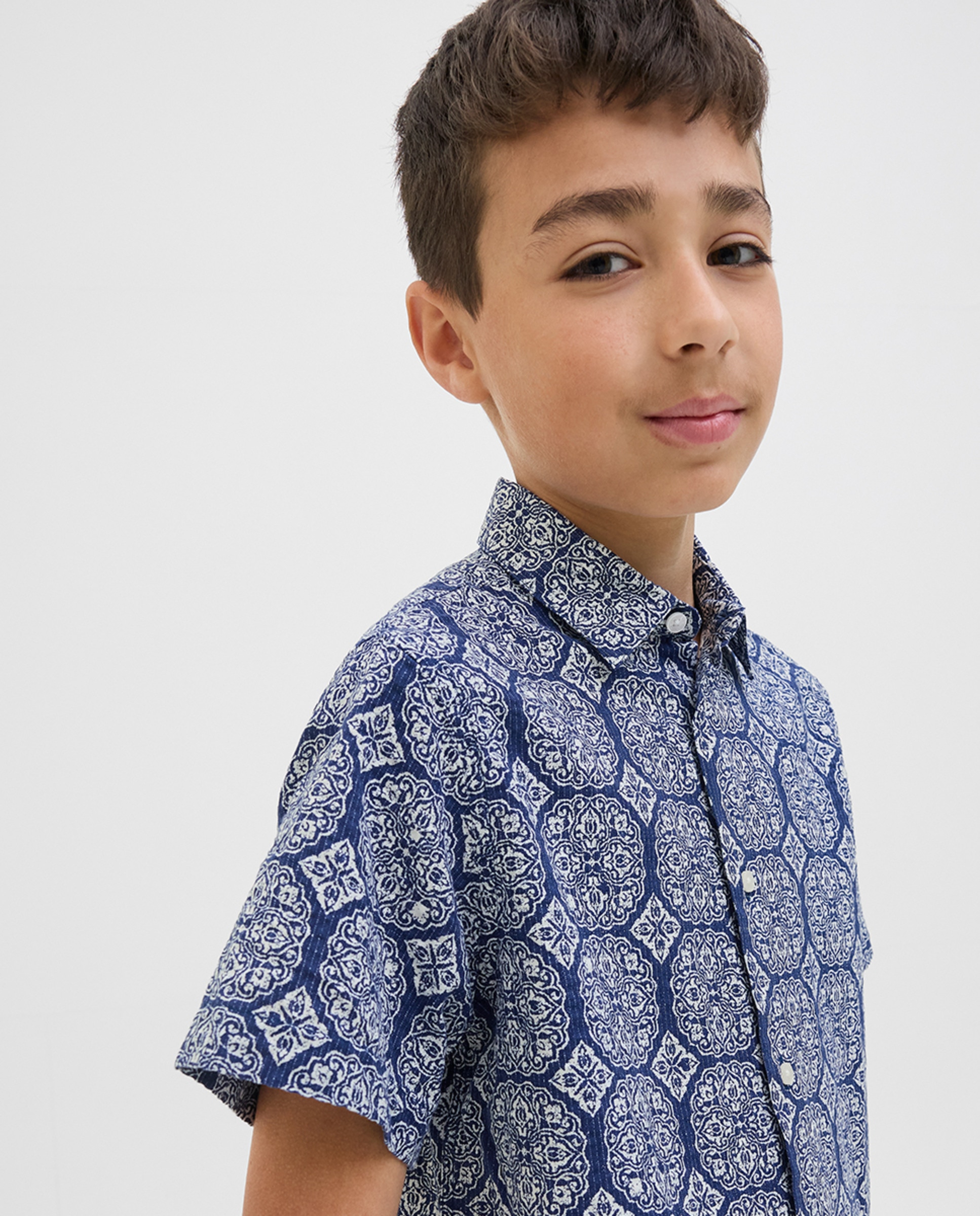 Camisa de Manga Curta com Estampado Azul-5