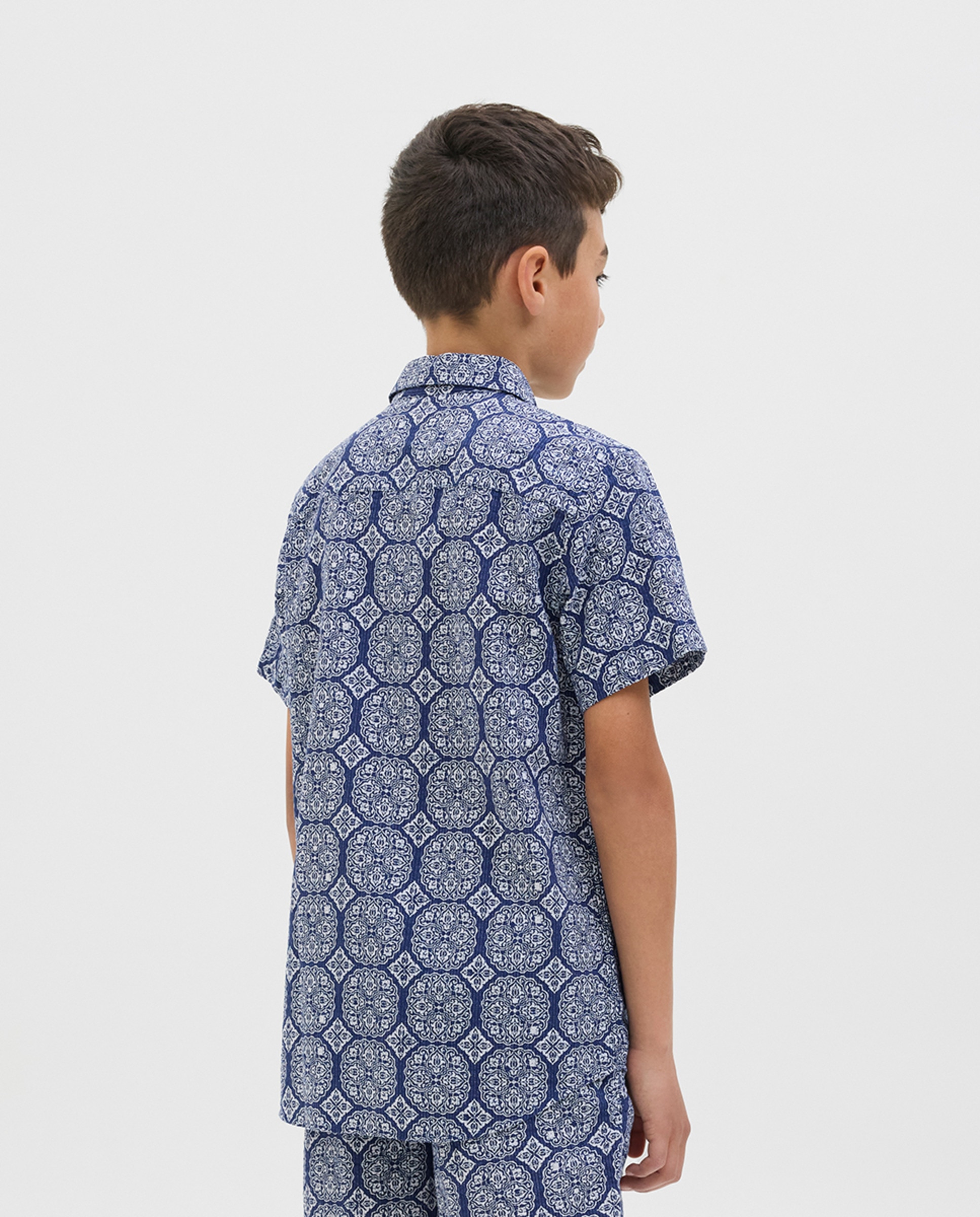 Camisa de Manga Curta com Estampado Azul-2