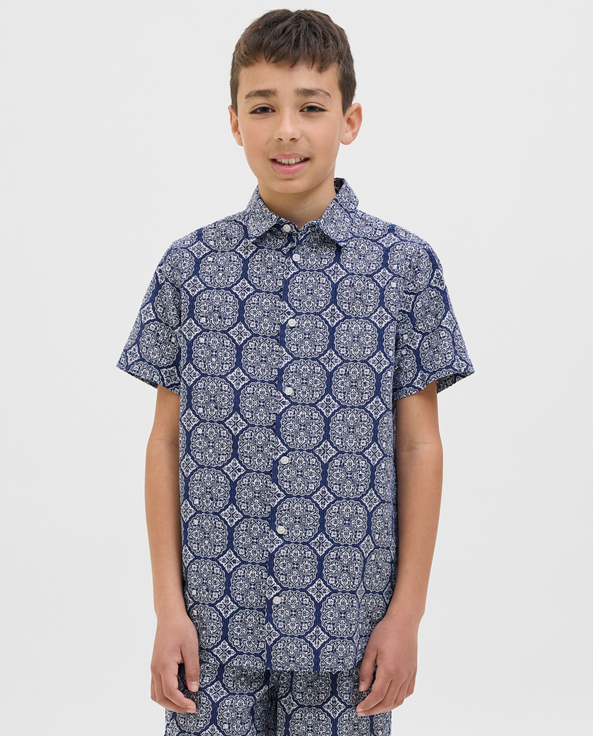 Camisa de Manga Curta com Estampado Azul-1