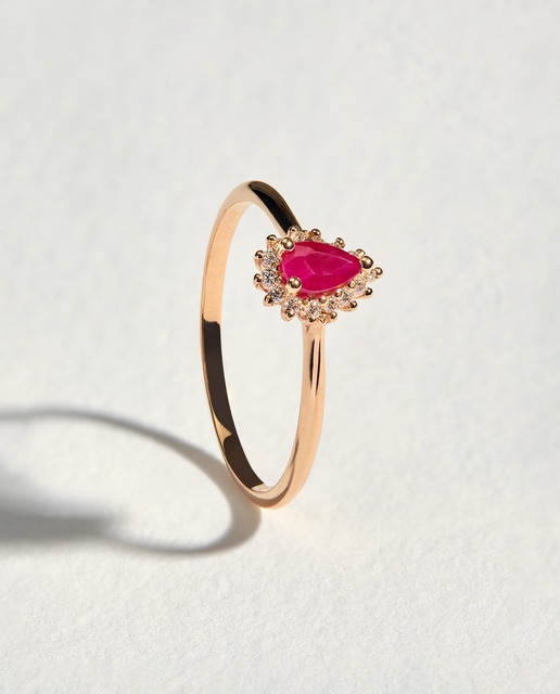 Imagen 0 de Anillo de oro con diamante y rubí