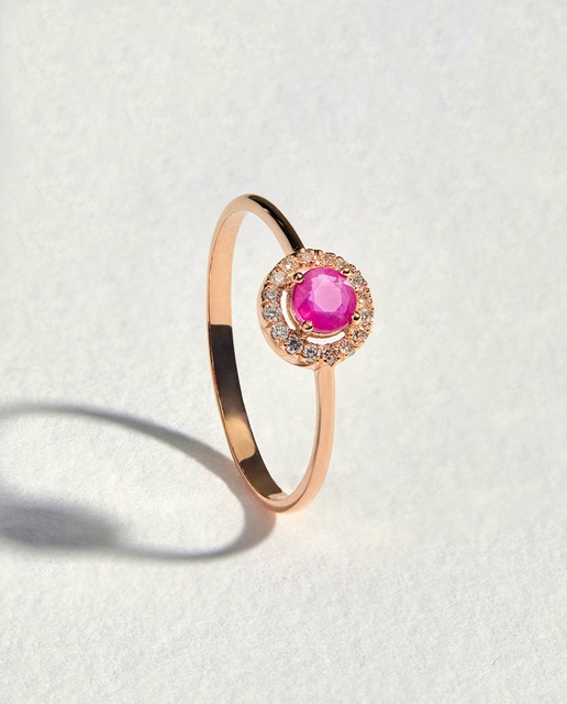 Imagen 0 de Anillo de oro con diamante y rubí