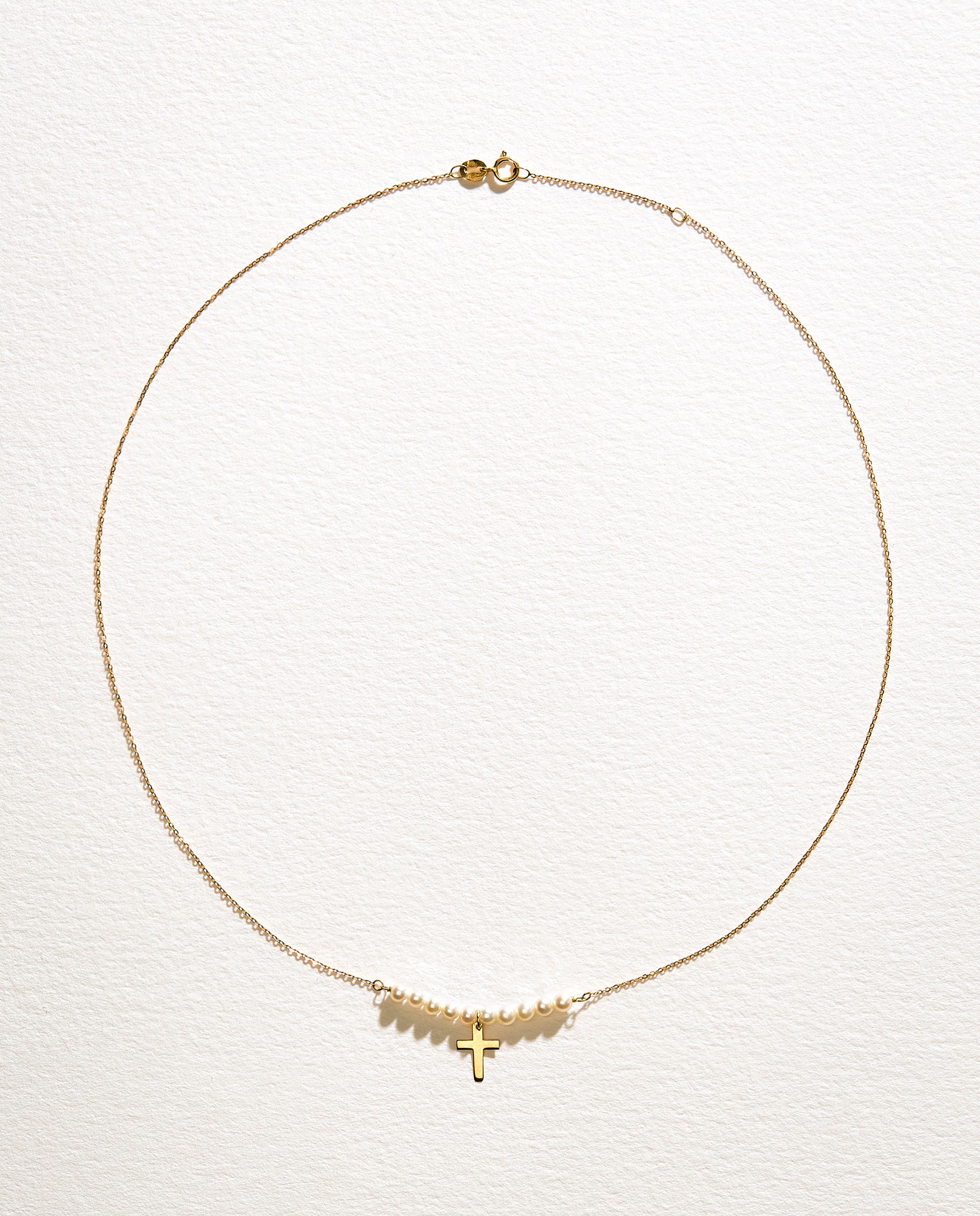 Collar Cruz de oro con perla Blanco-2
