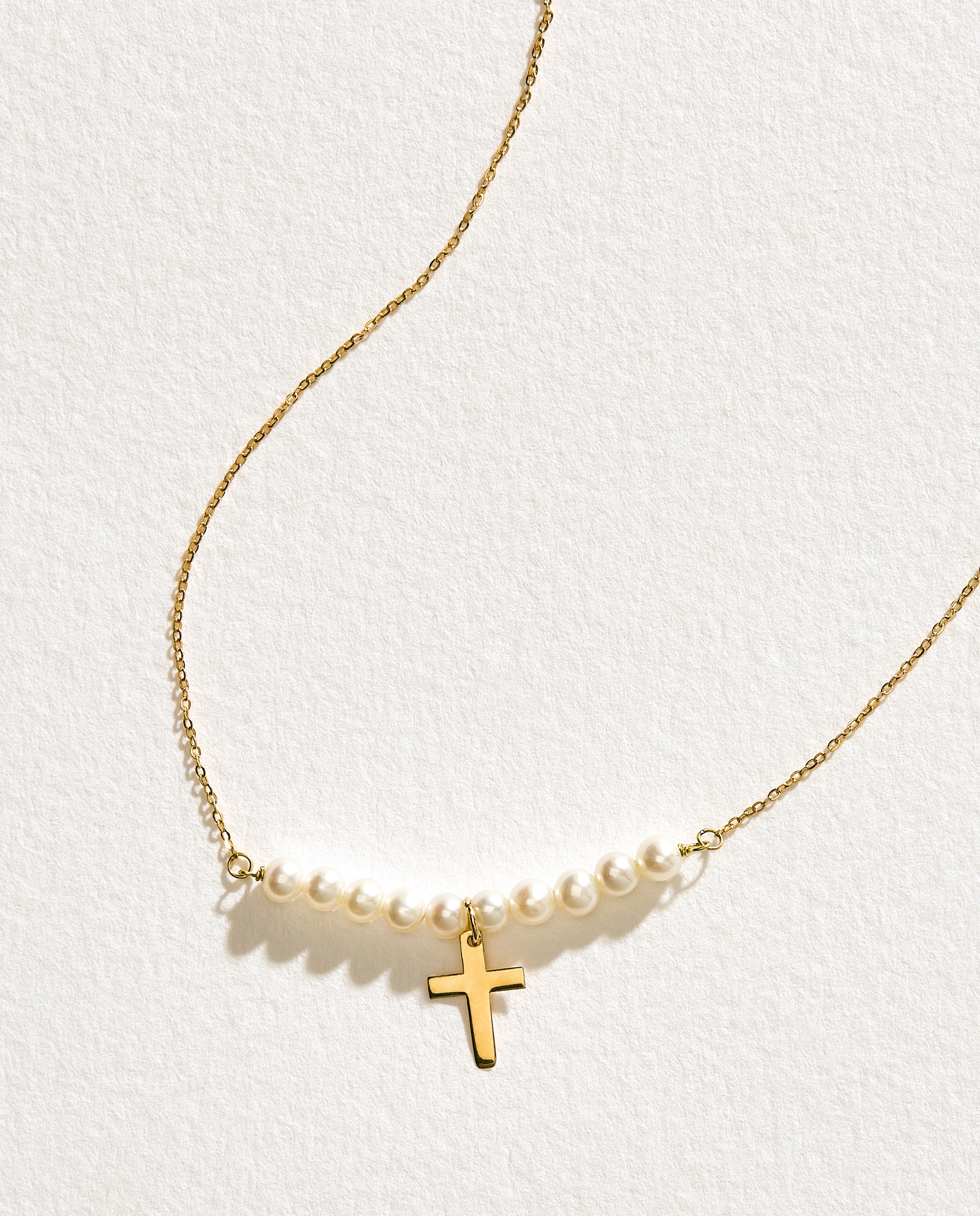 Collar Cruz de oro con perla Blanco-1