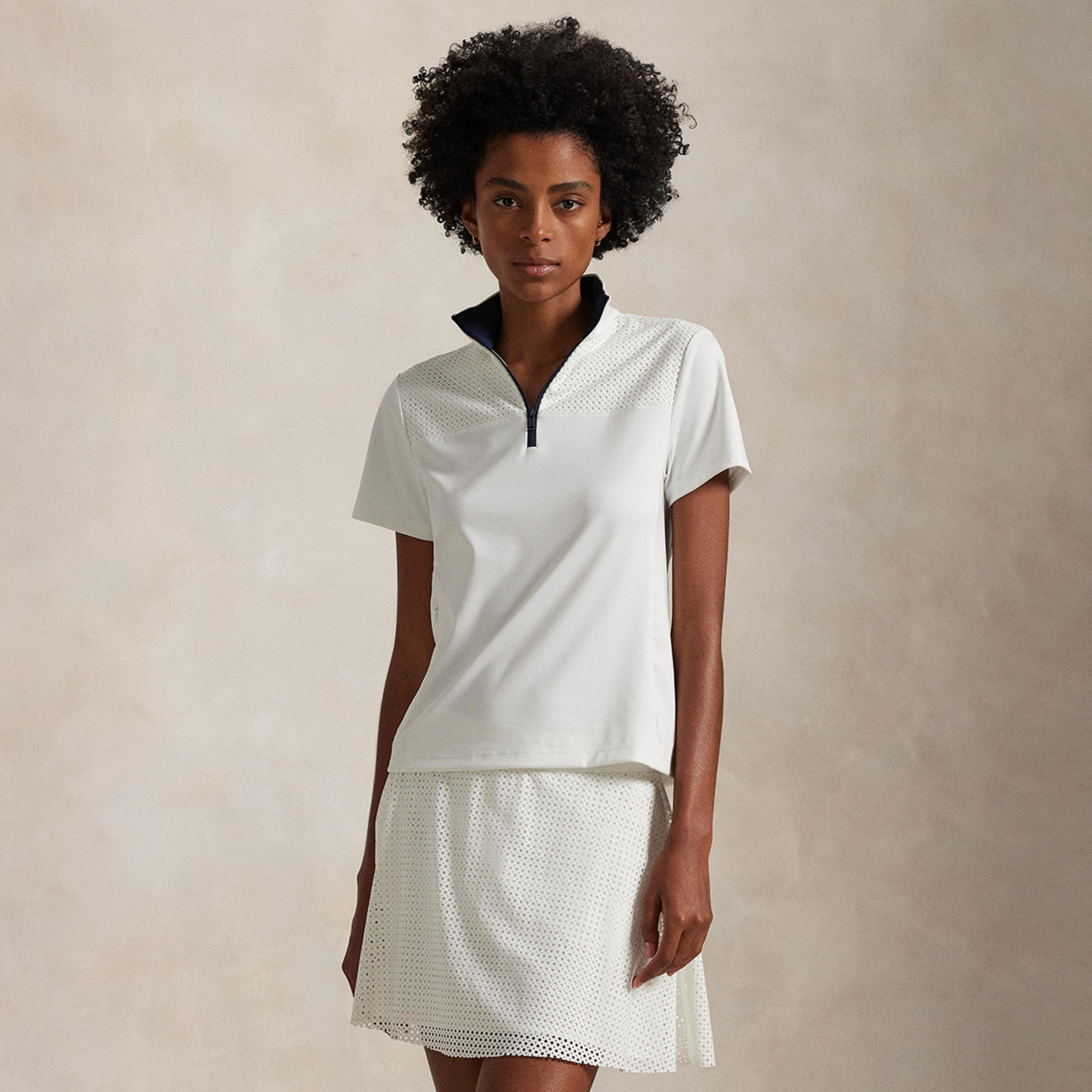 Polo de Malha Elástica de Mulher com Fecho de Correr Branco-1