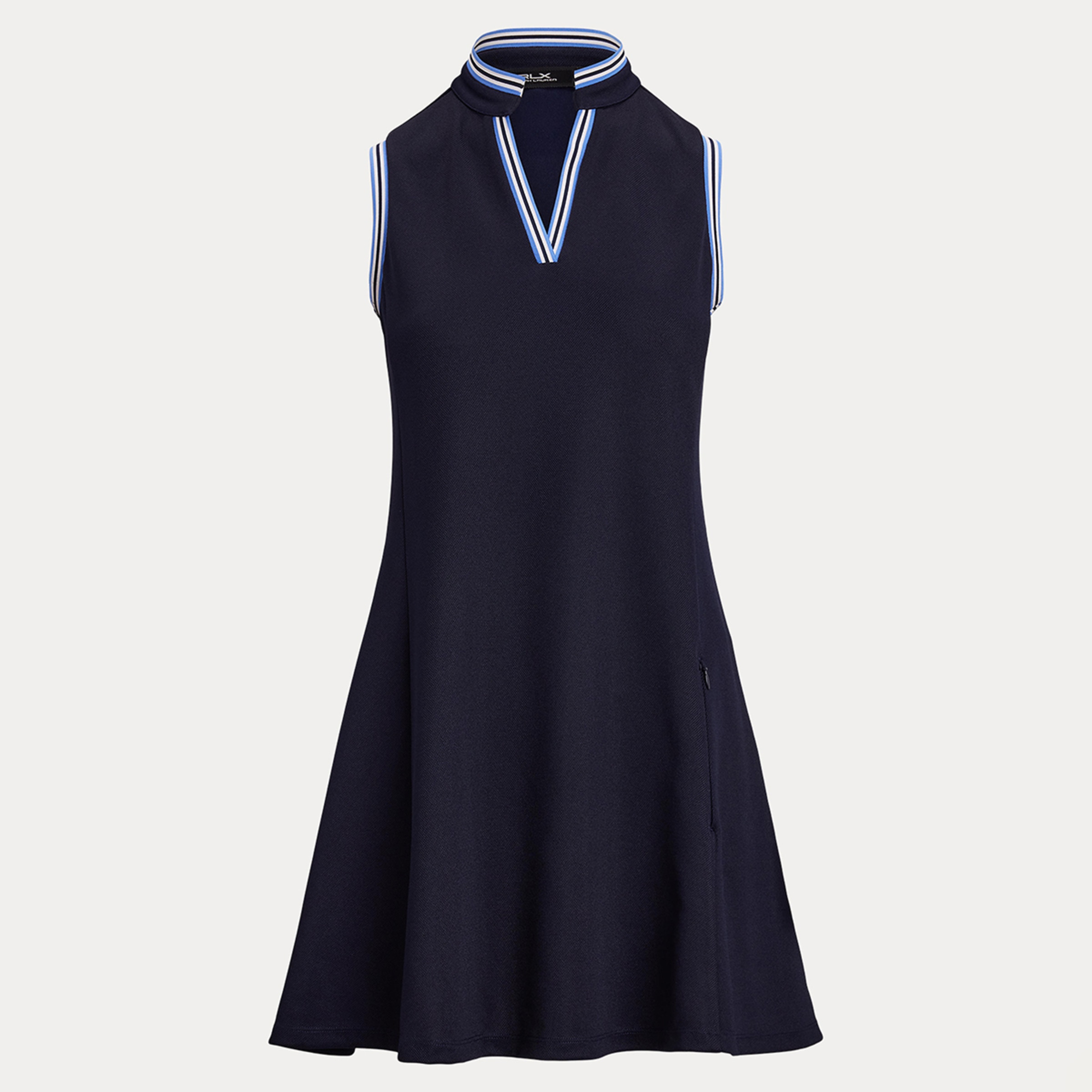 Vestido Estilo Polo de Malha com Decote em Bico Azul-marinho-5