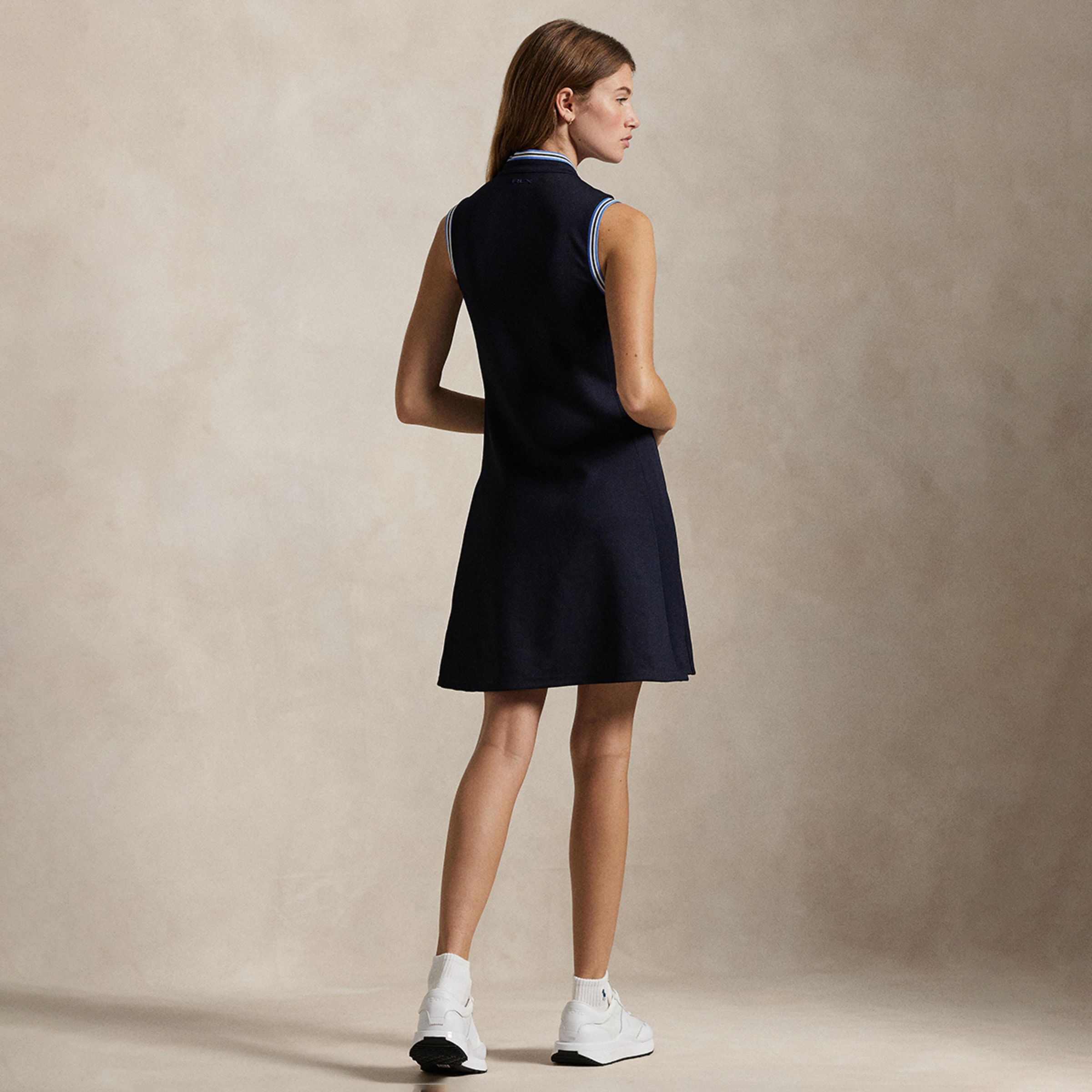 Vestido Estilo Polo de Malha com Decote em Bico Azul-marinho-2