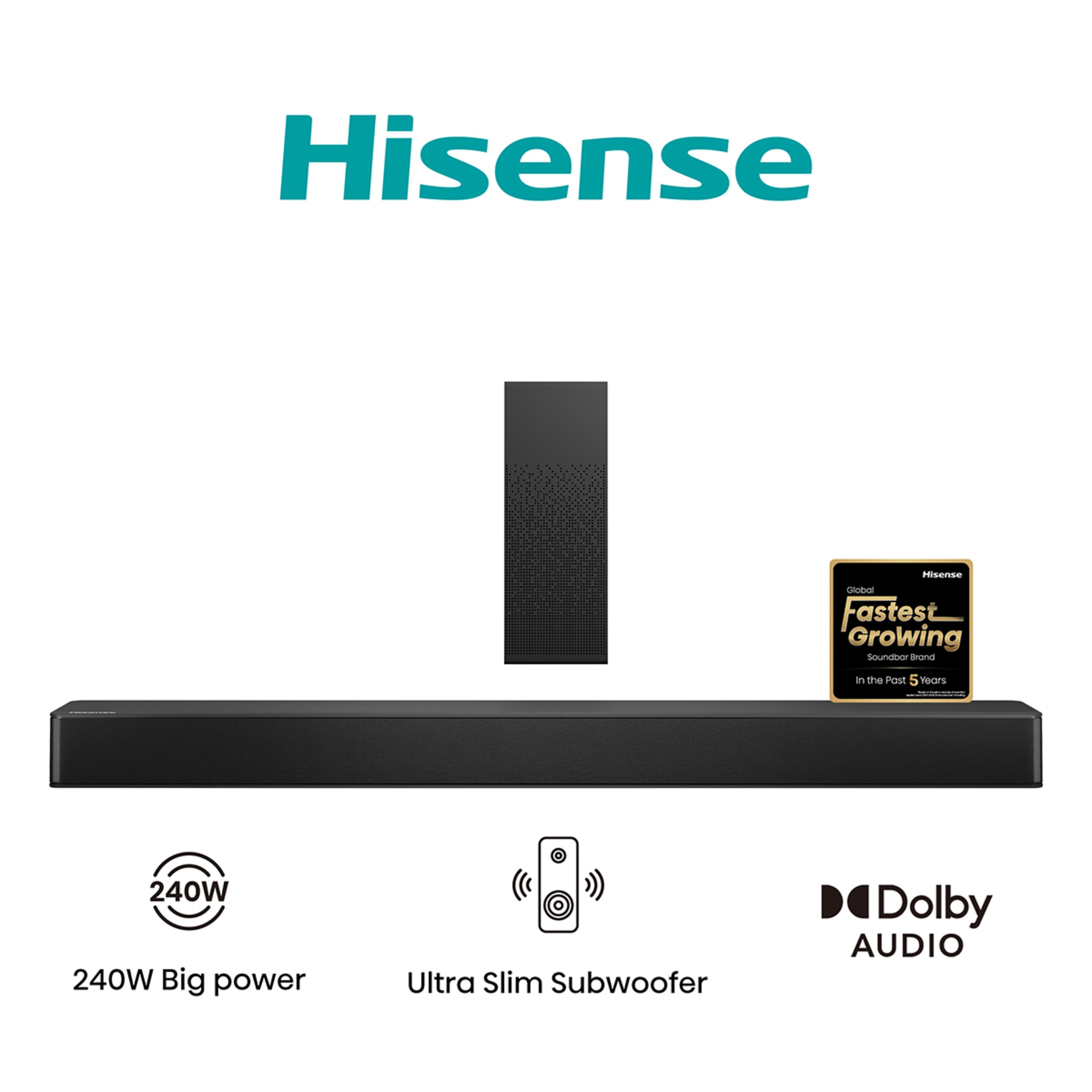 Barra de sonido Hisense HS2100 2.1 240W, Dolby Audio, subwoofer inalámbrico Negro-2
