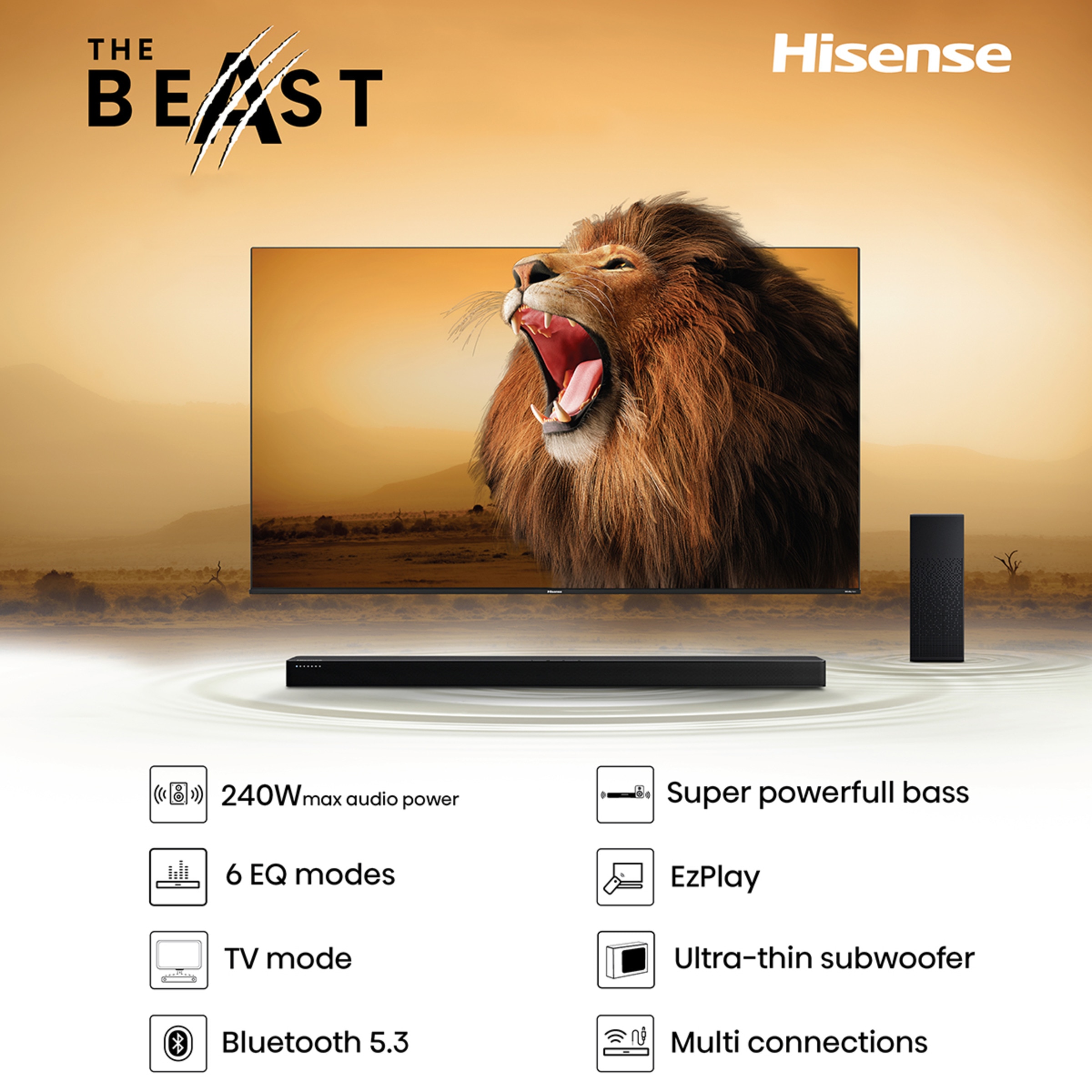 Barra de sonido Hisense HS2100 2.1 240W, Dolby Audio, subwoofer inalámbrico Negro-4